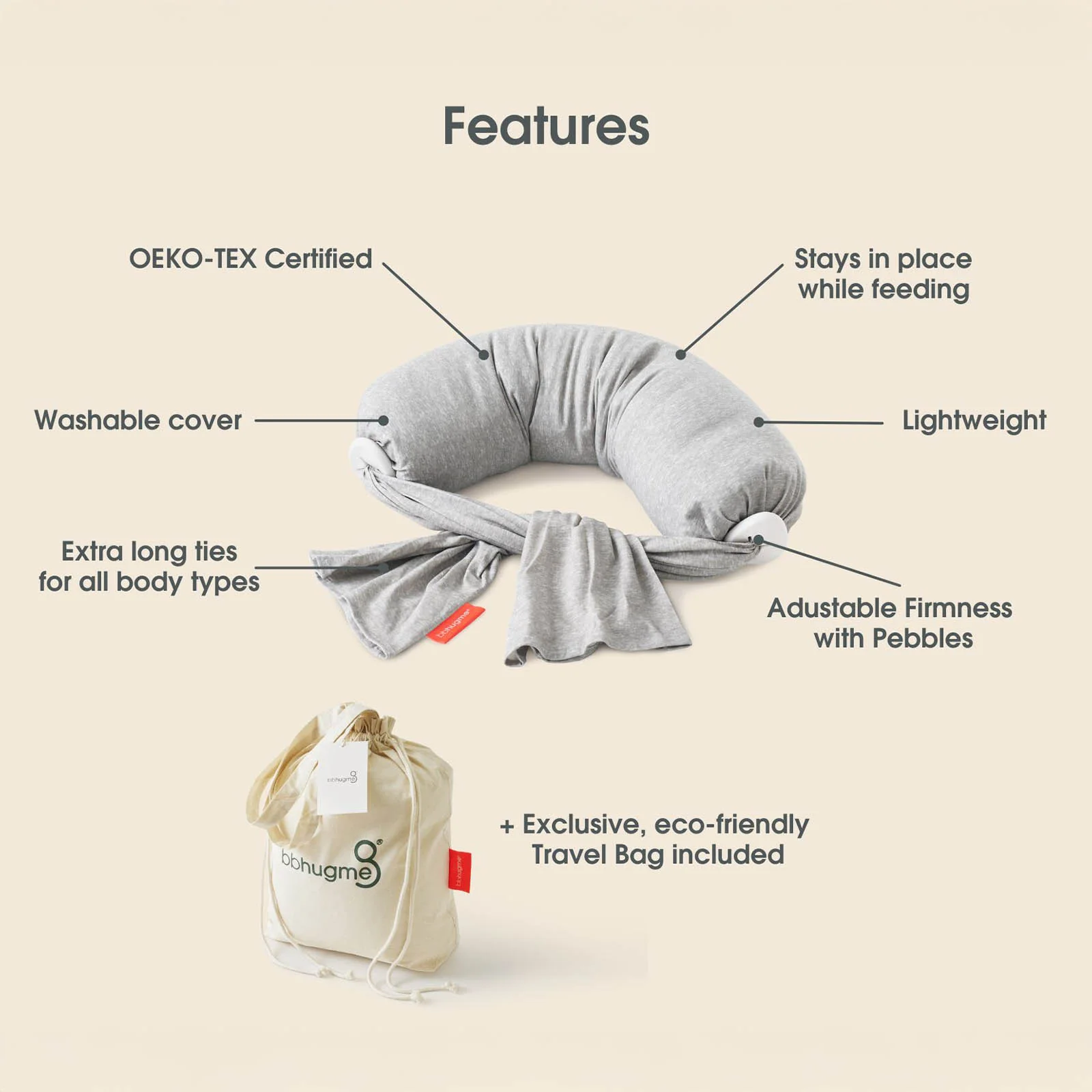 bbhugme Nursing Pillow - Melange Grey - Image 2