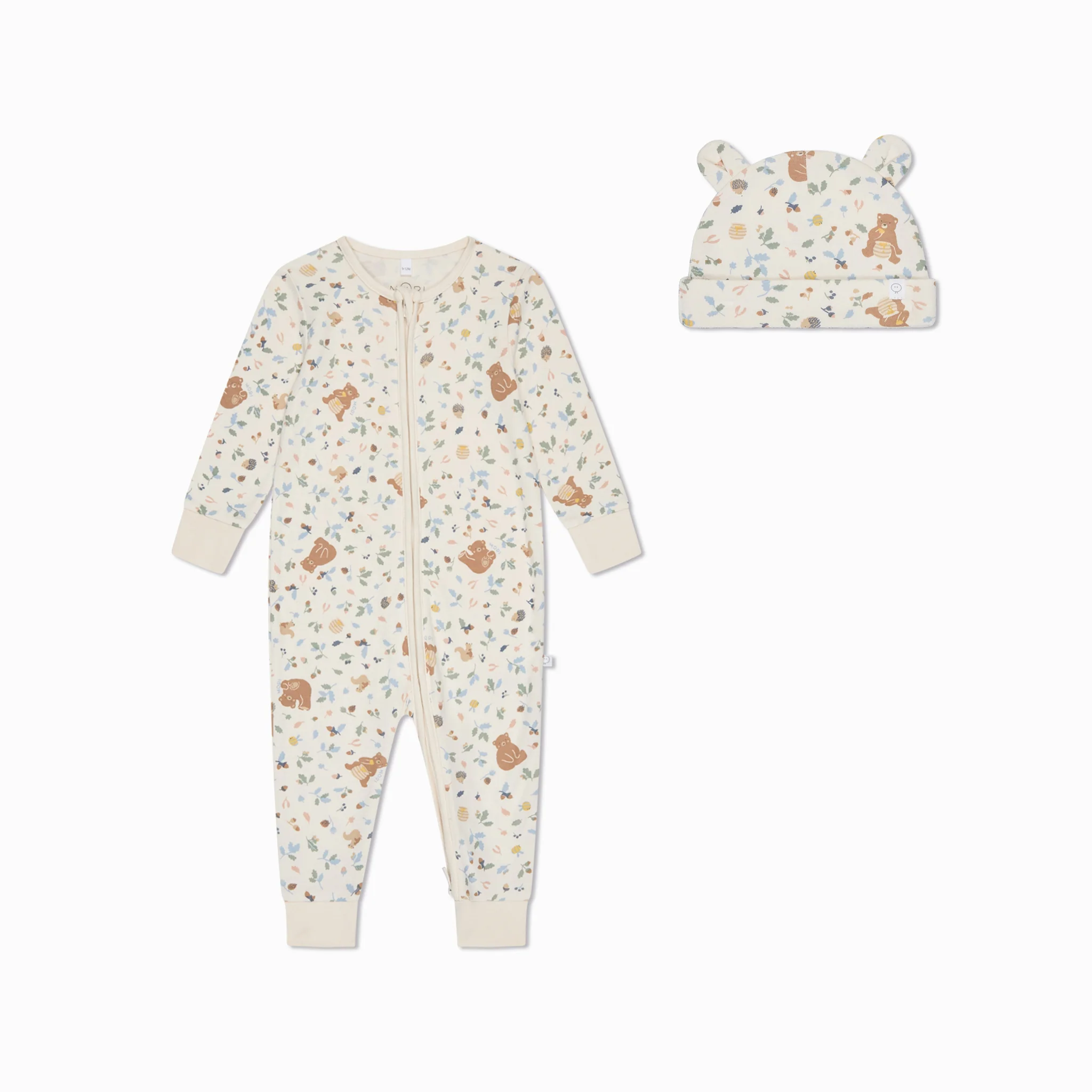 Bear Print Clever Zip Sleepsuit & Hat Set - Image 2