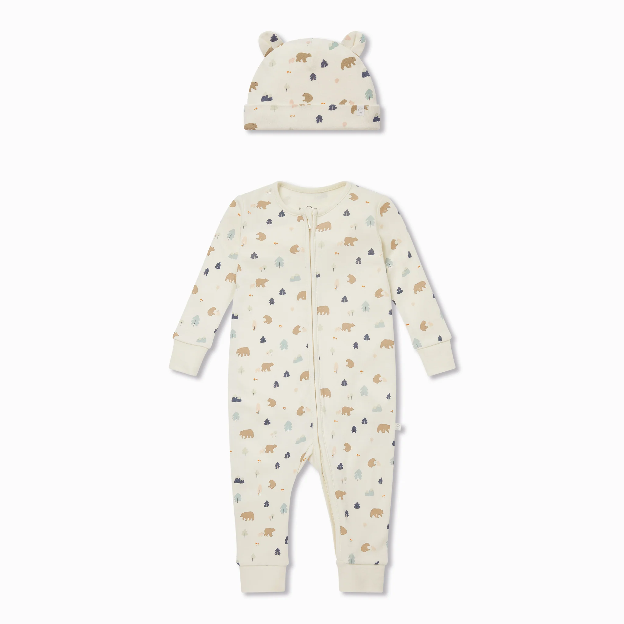 Bear Print Zip-Up Sleepsuit & Hat Set - Image 2