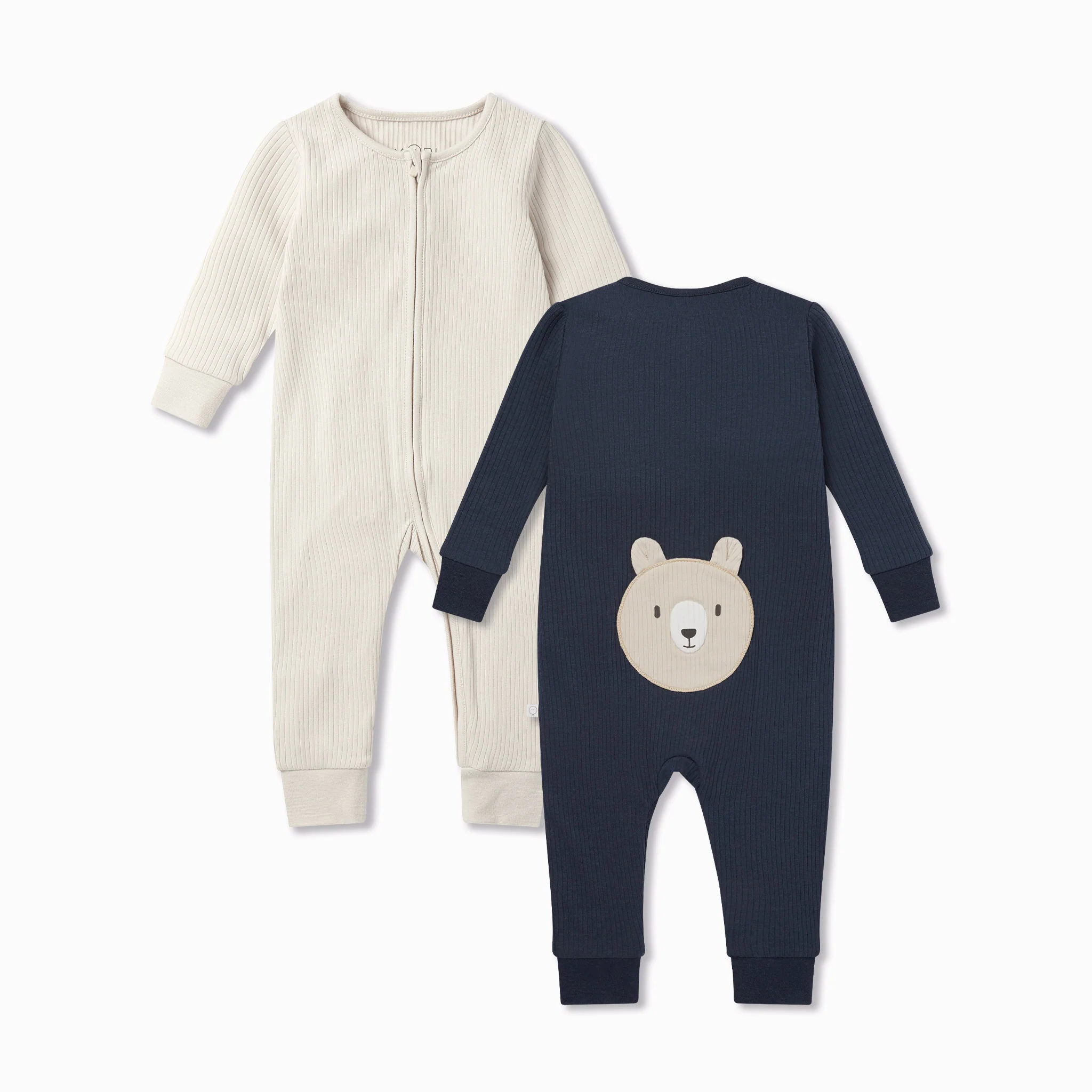 Bear Ribbed Clever Zip Sleepsuit 2 Pack - Image 3