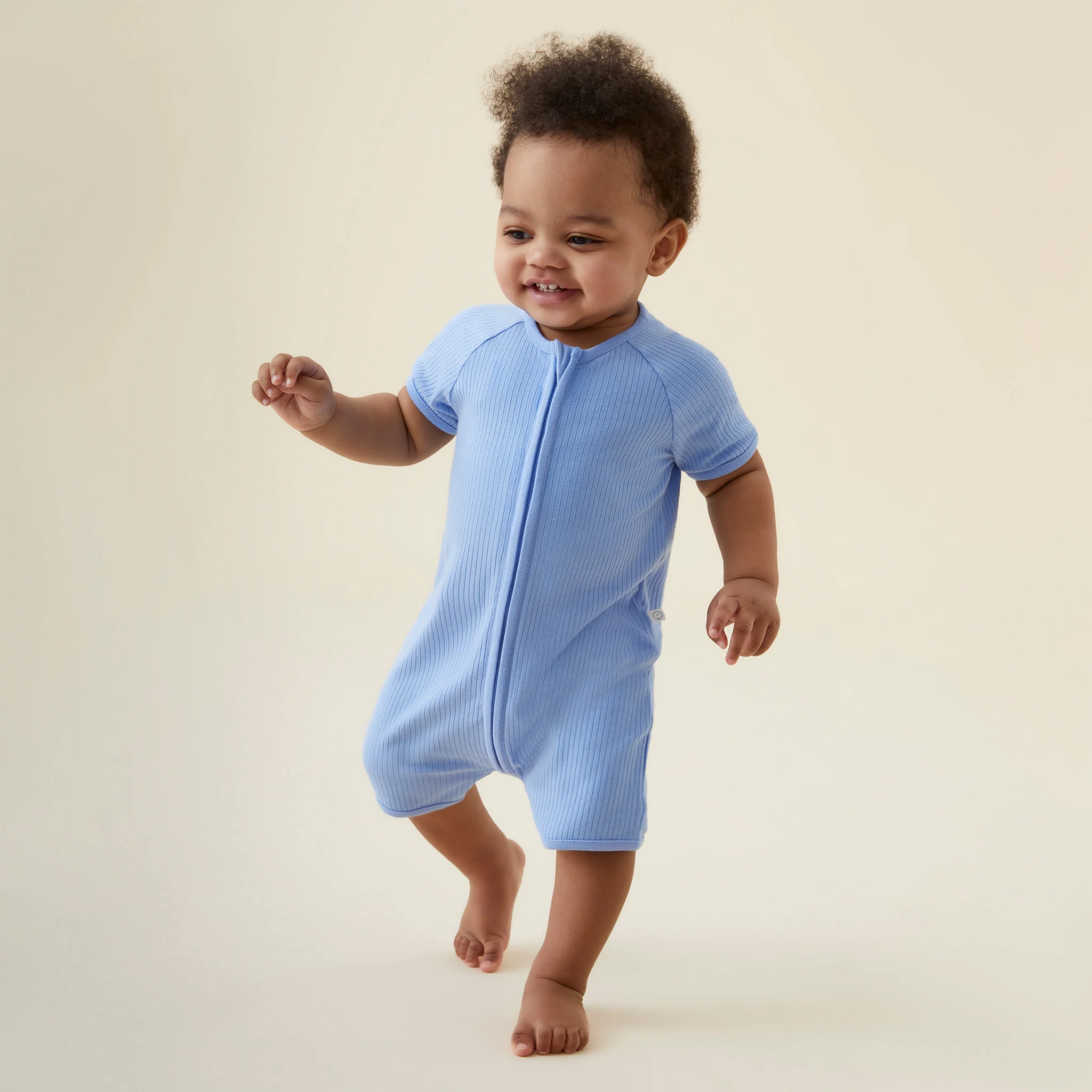 Blue Ribbed Zip Summer Sleepsuit
