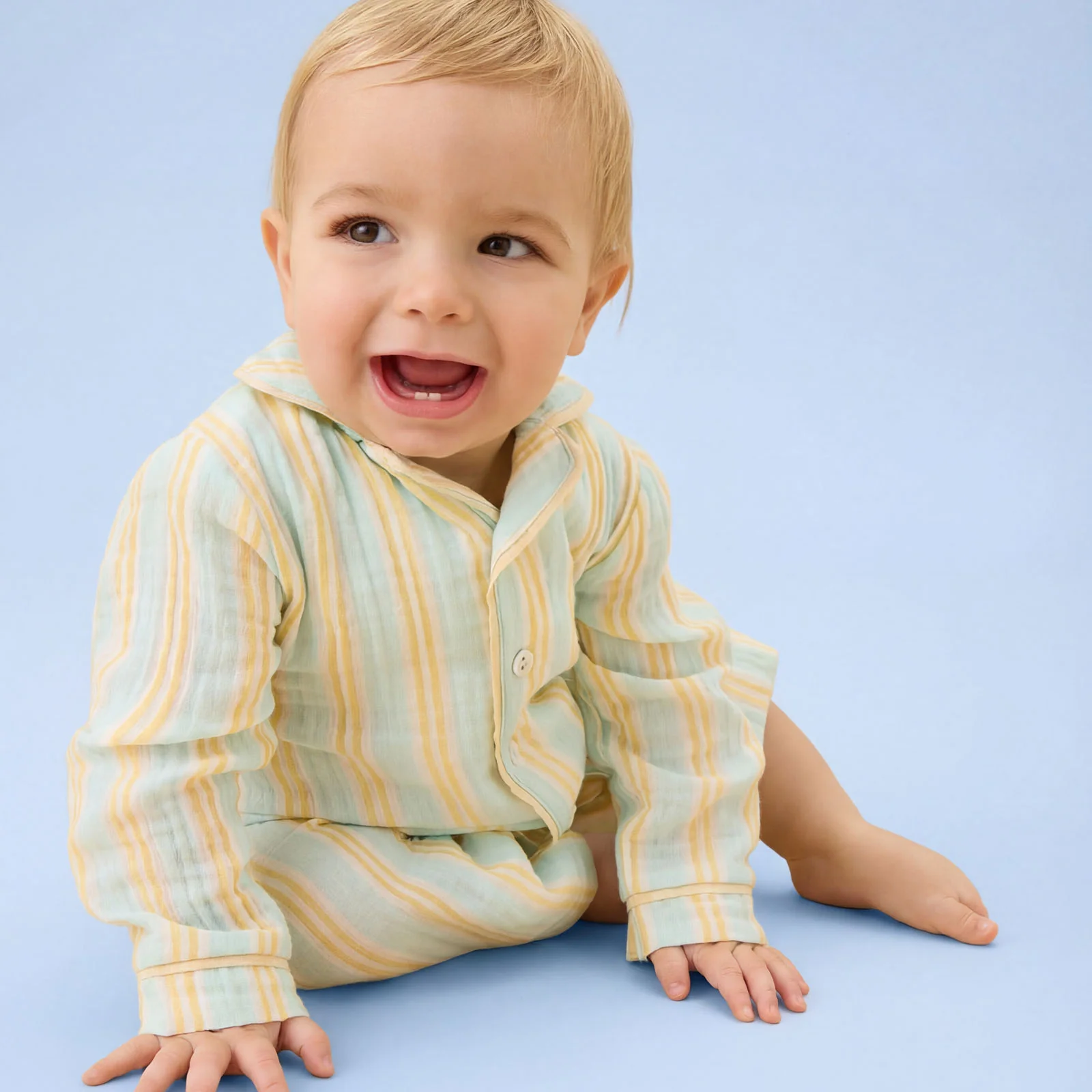 Blue Striped Button Up Romper