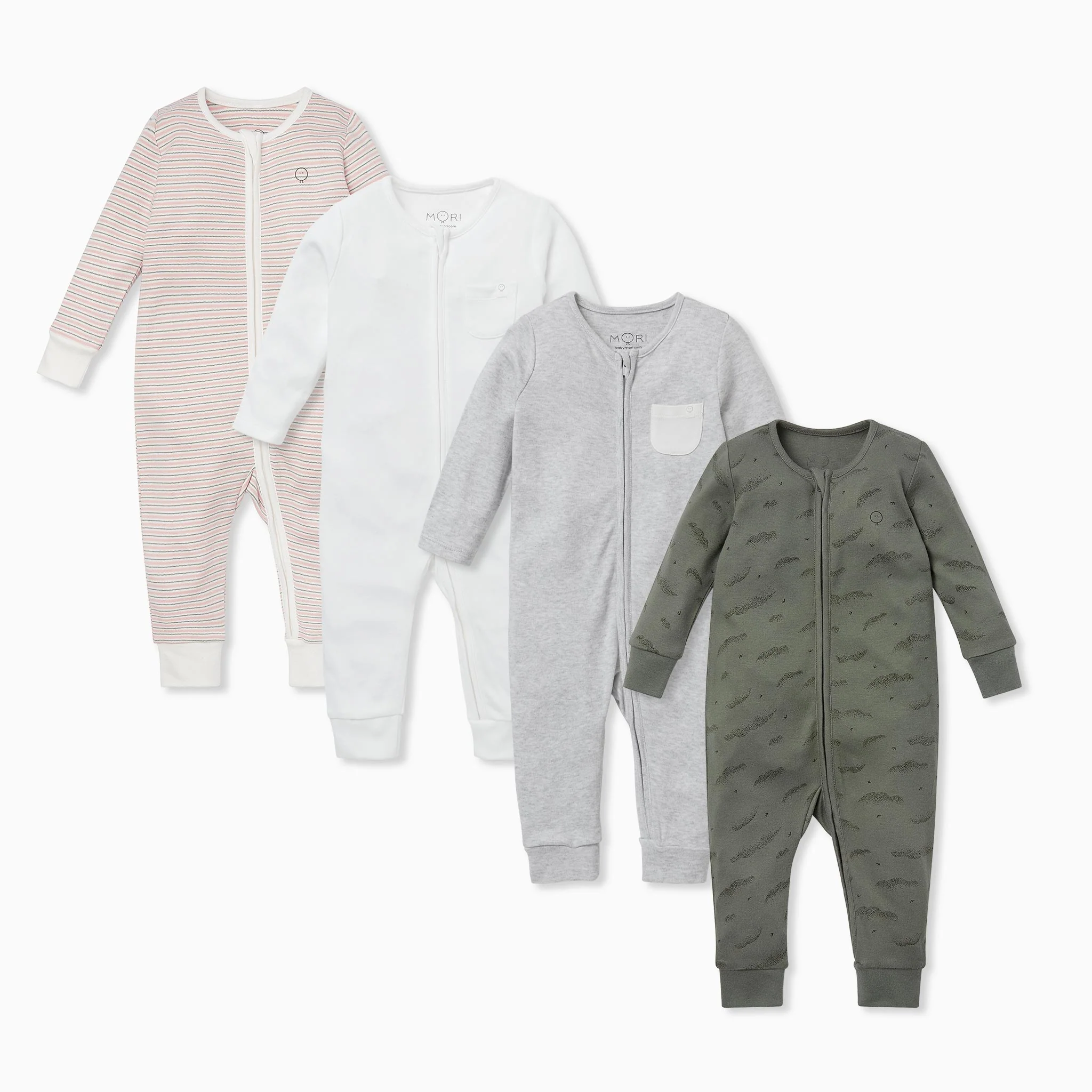 Blush & Khaki Zip-Up Sleepsuit 4 Pack - Image 2