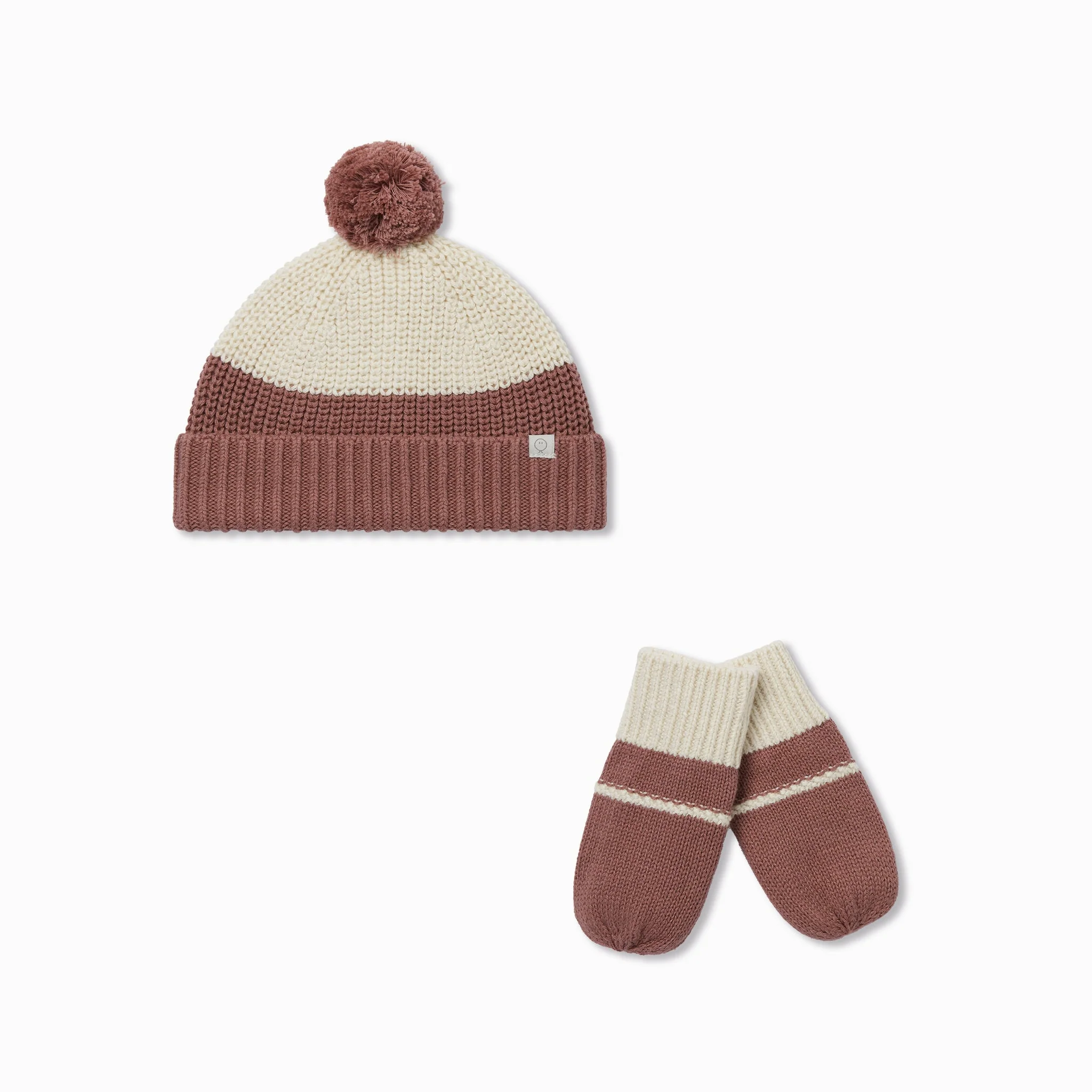 Chunky Knit Colourblock Beanie Hat & Mittens Set - Image 2