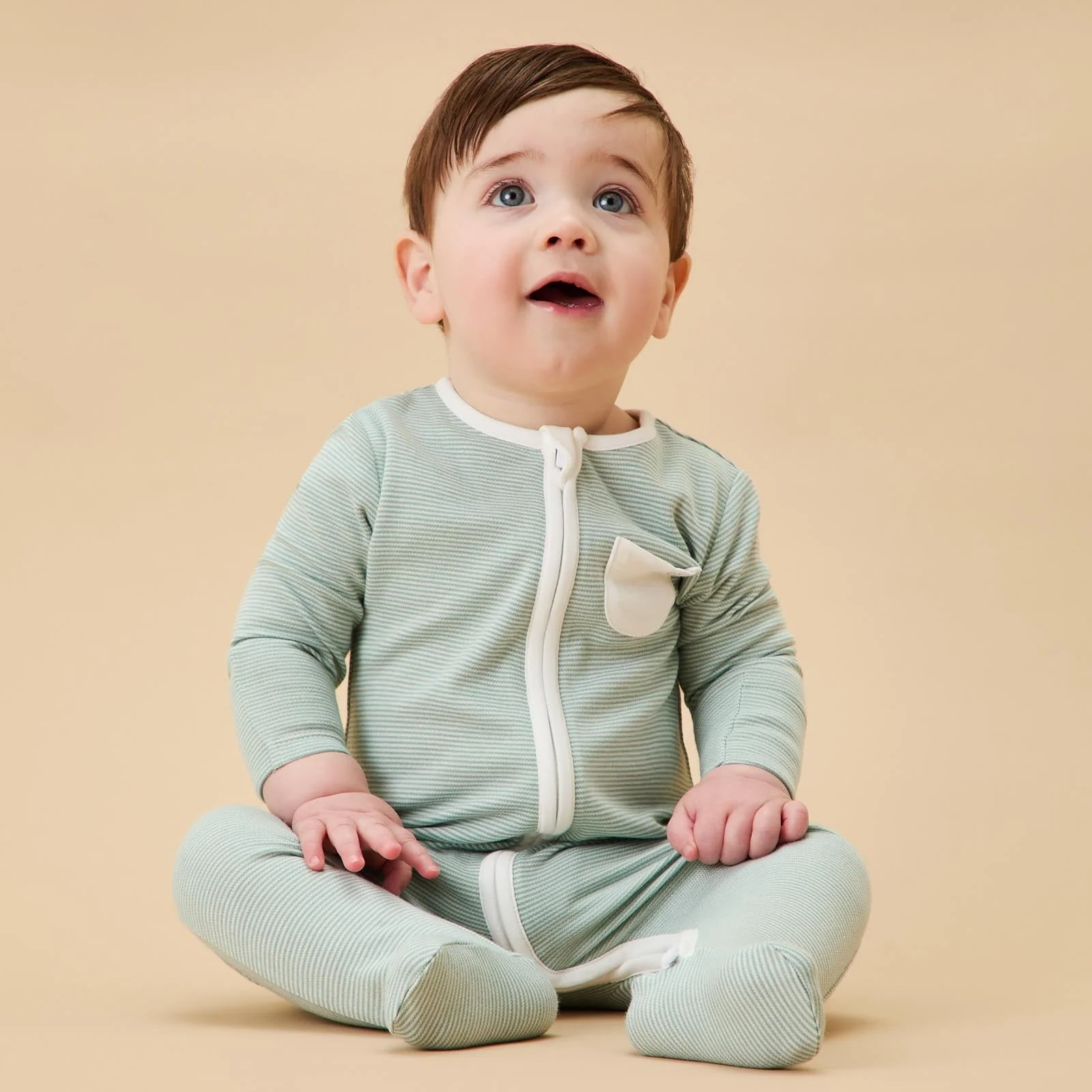 Clever Zip Sleepsuit 3 Pack - Green & Blue Stripe