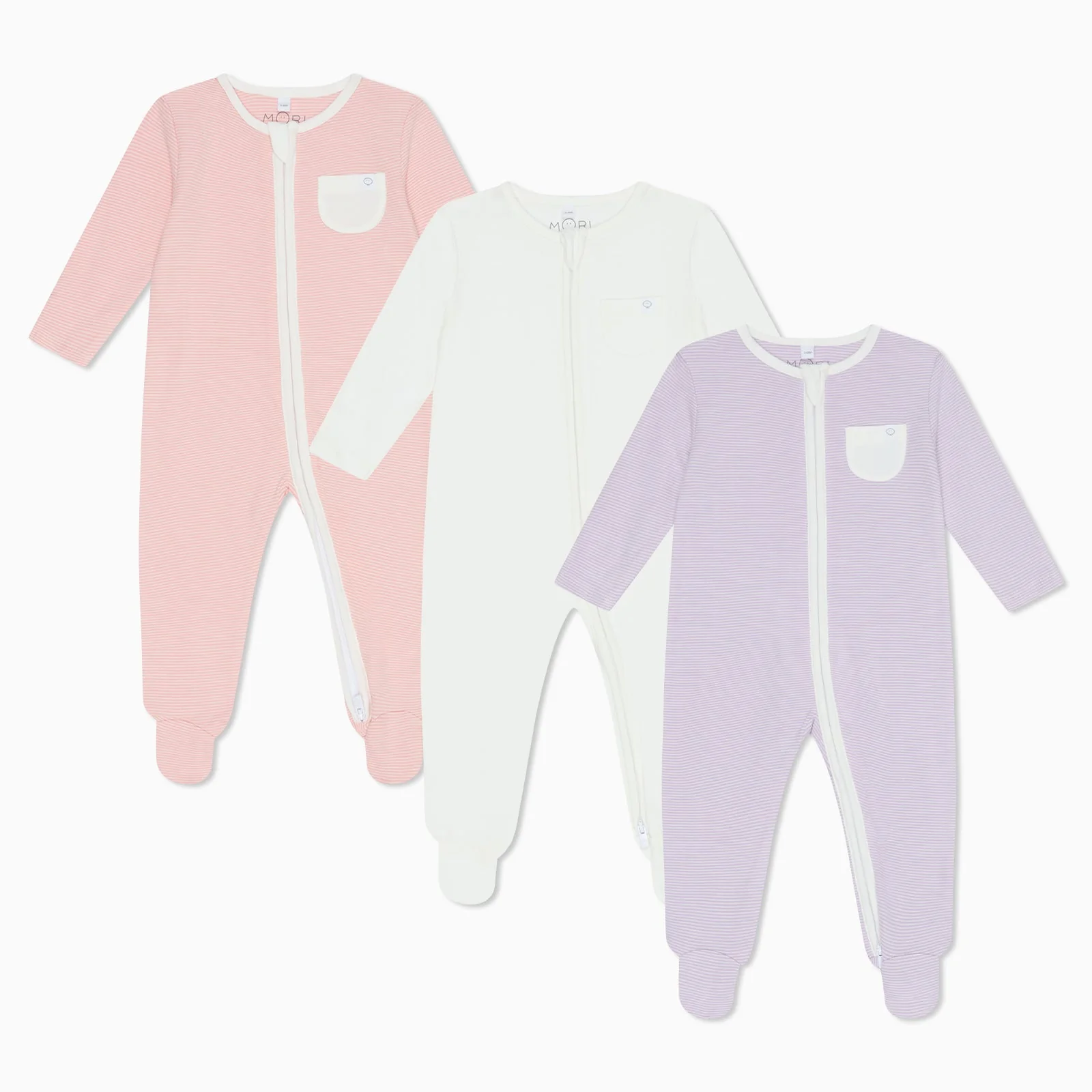 Clever Zip Sleepsuit 3 Pack - Purple & Pink Stripe - Image 2