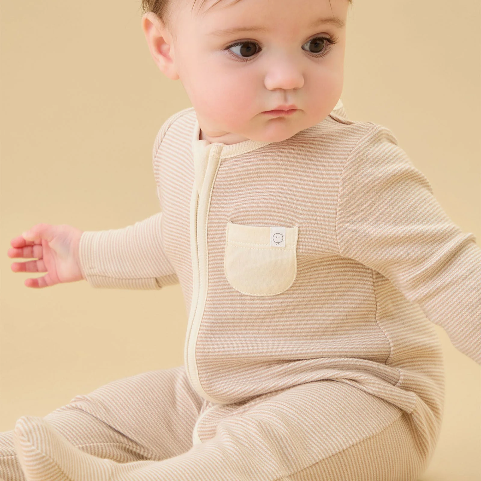 Clever Zip Sleepsuit - Oatmeal Stripe