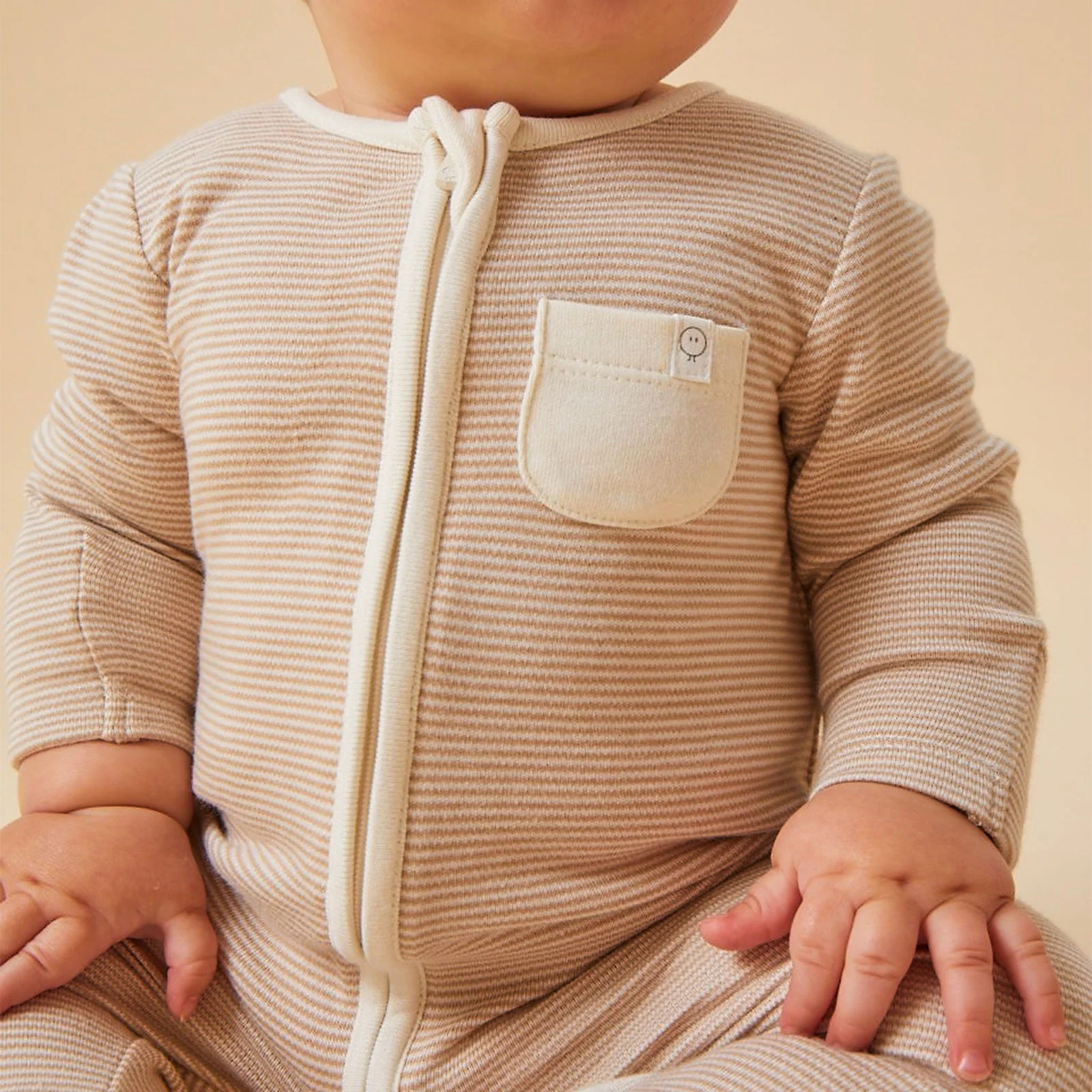 Clever Zip Sleepsuit - Oatmeal Stripe - Image 4