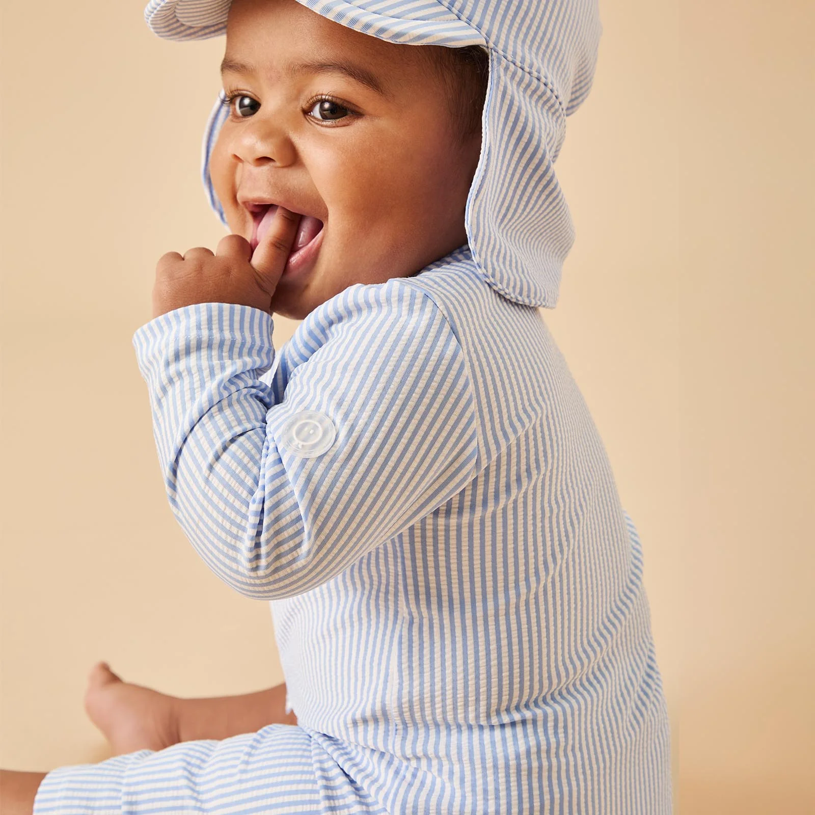Cloud Stripe Seersucker Sunsafe Swim Hat - Image 2