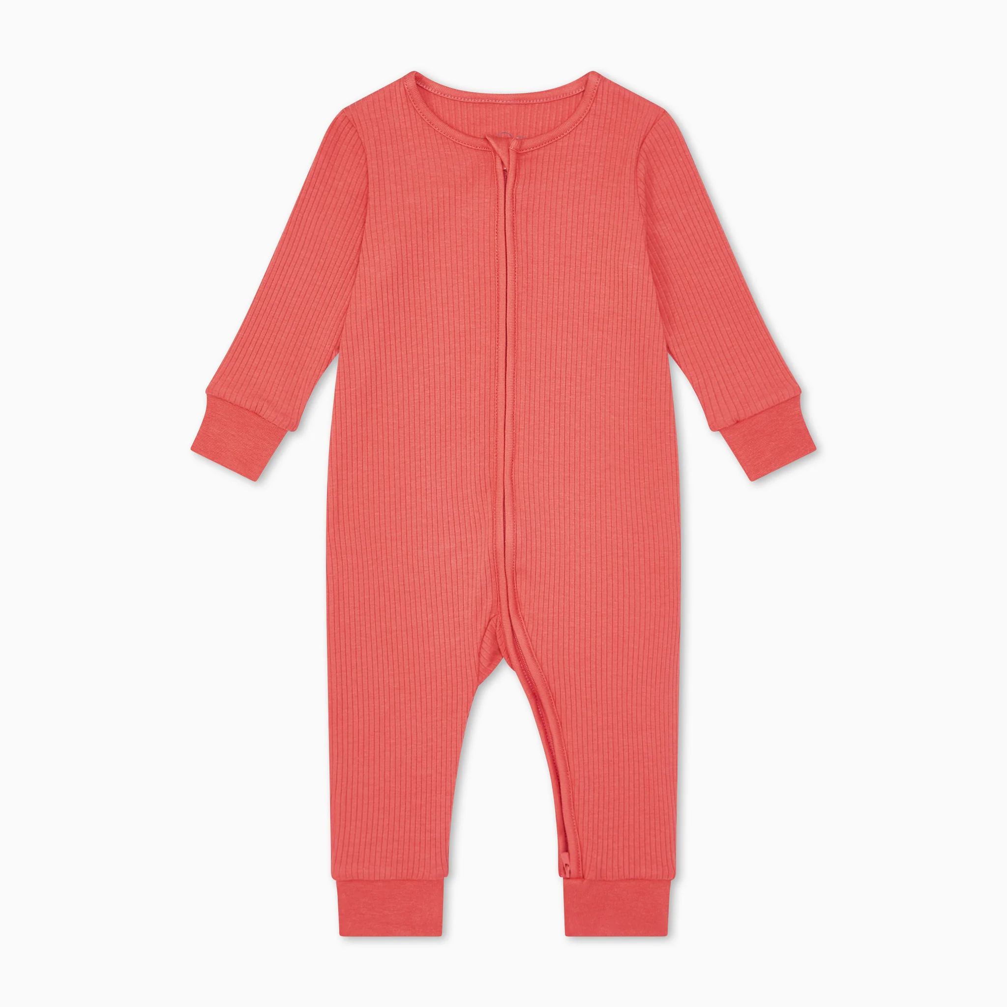 Coral Ribbed Clever Zip Sleepsuit - Image 2