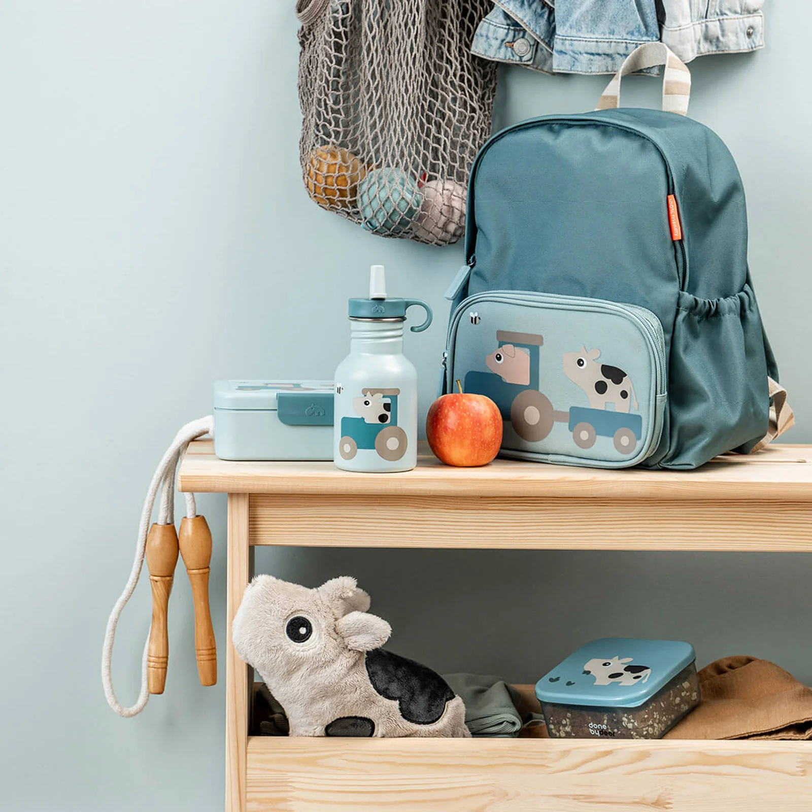 Done by Deer Metal Bottle - Tiny Farm Blue 350ml - Image 3