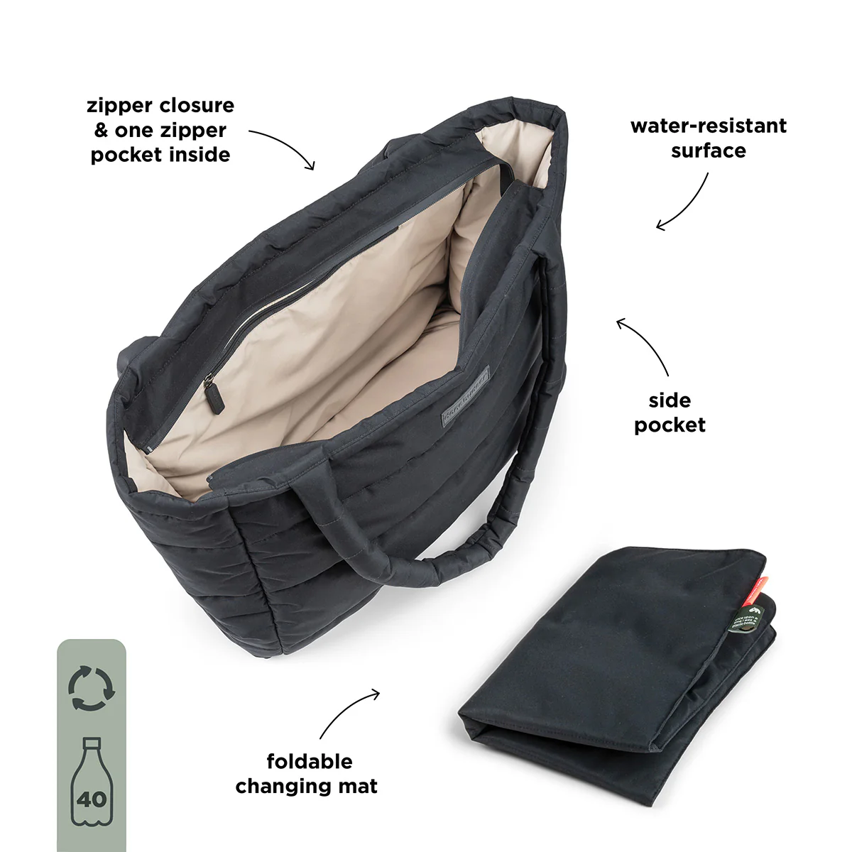 Done By Deer Quilted Changing Tote Bag - Black - Image 6