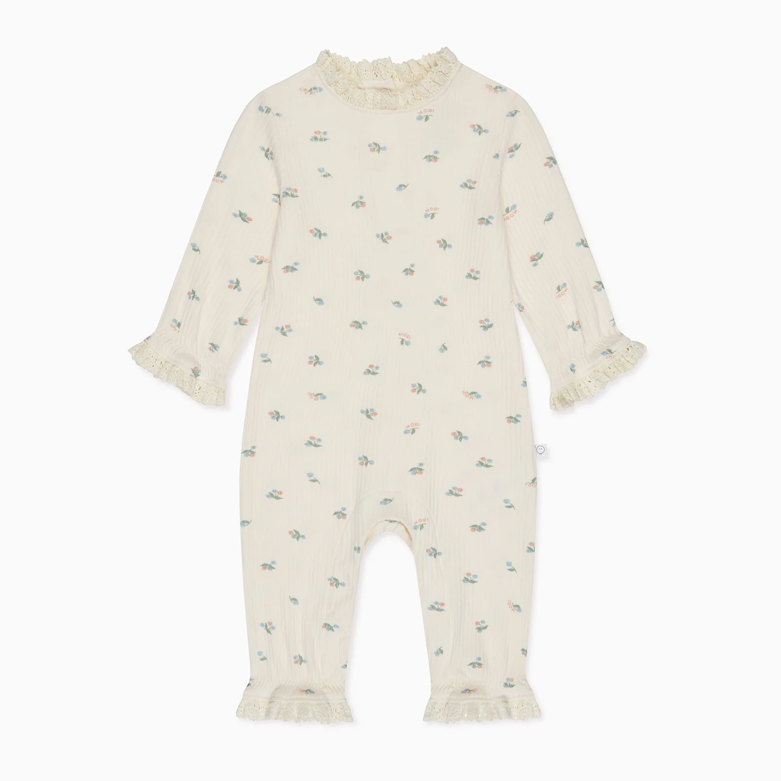 Floral Frilled Ribbed Long Sleeve Romper - Image 2