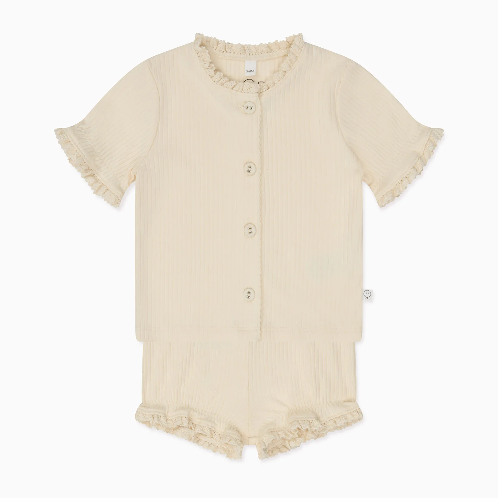 Frilled Ribbed Cardigan & Shorts Outfit - Cream