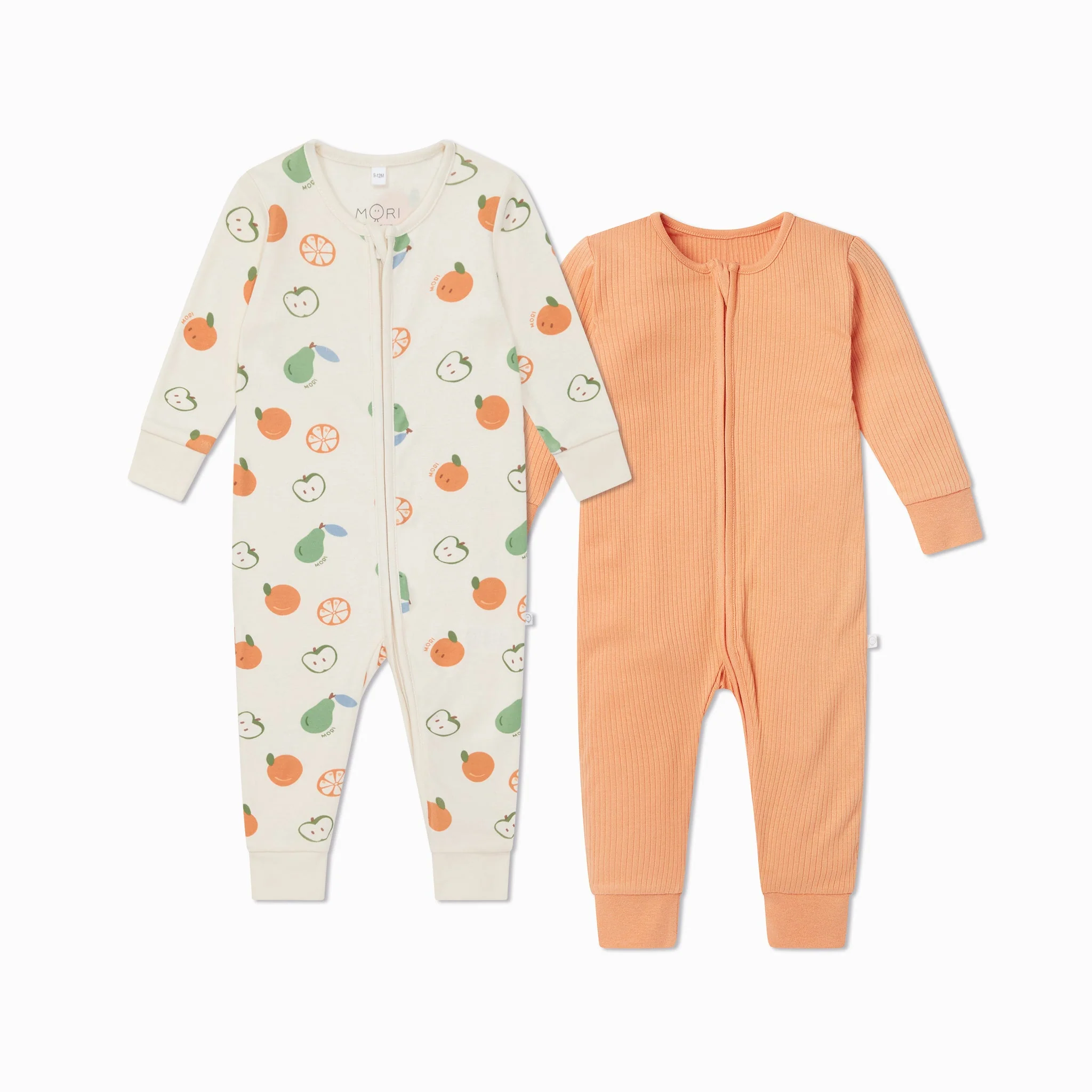 Fruit Print & Ribbed Clever Zip Sleepsuit 2 Pack - Image 4