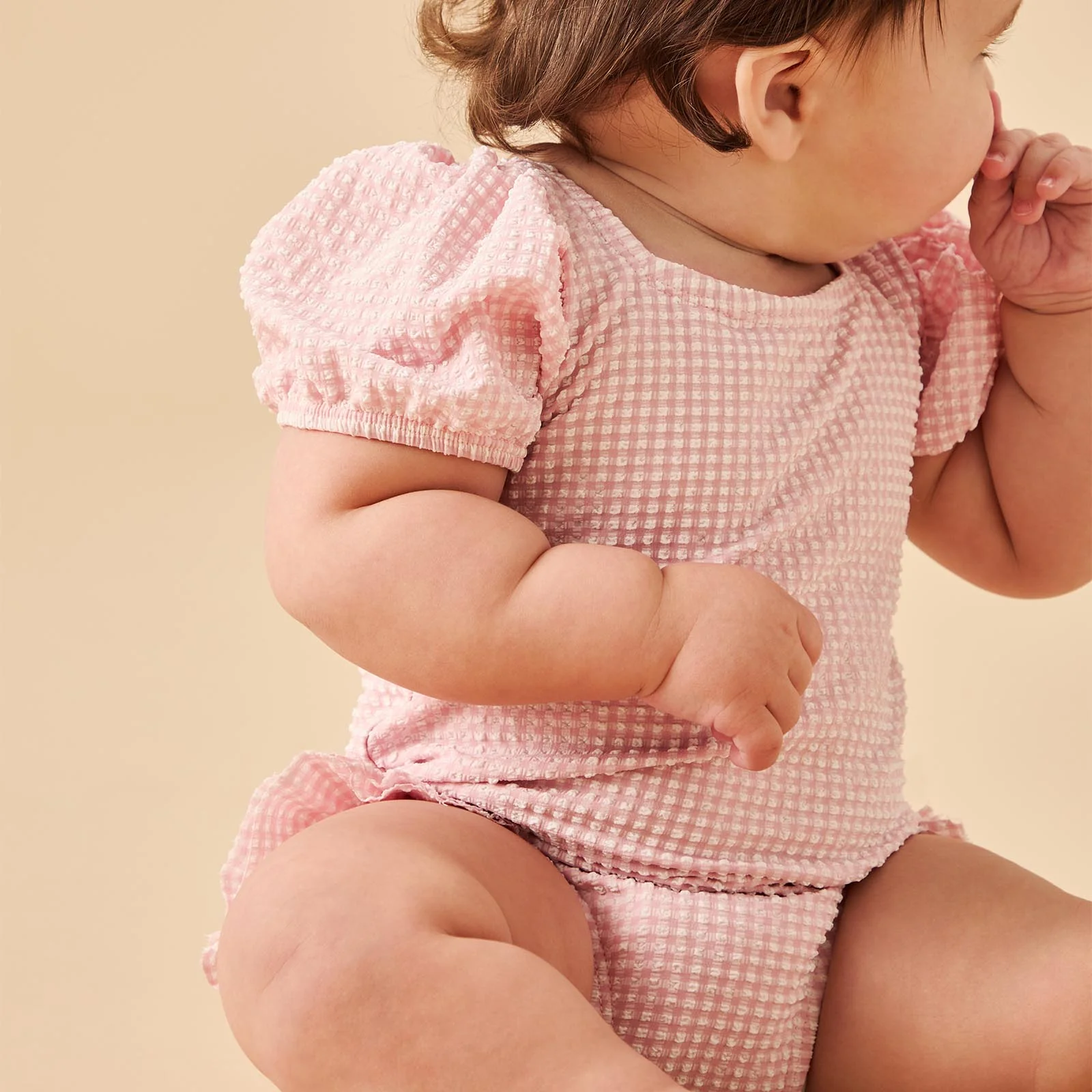 Gingham Seersucker Puff Sleeve Swimsuit - Image 3