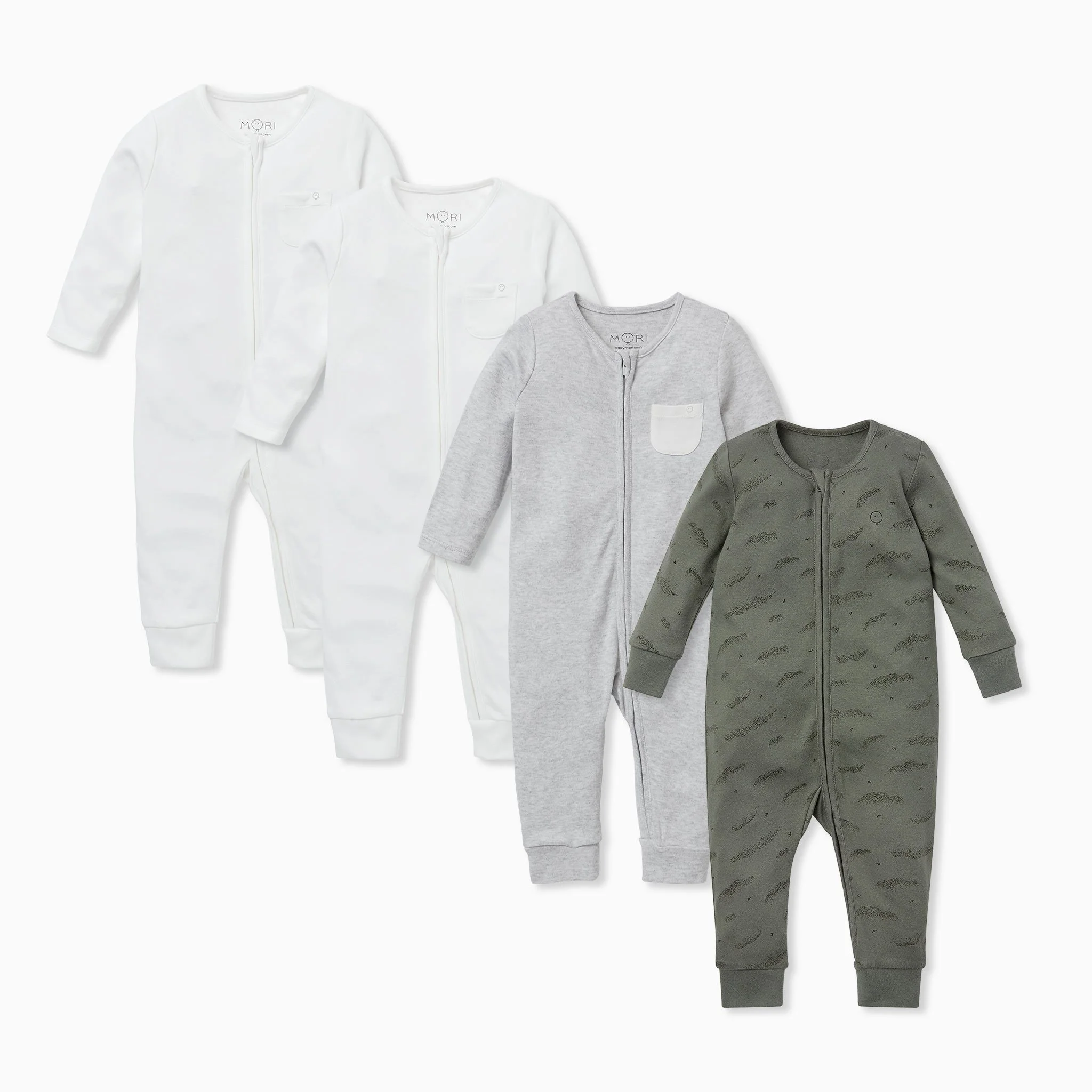 Khaki Cloud Zip-Up Sleepsuit 4 Pack - Image 2