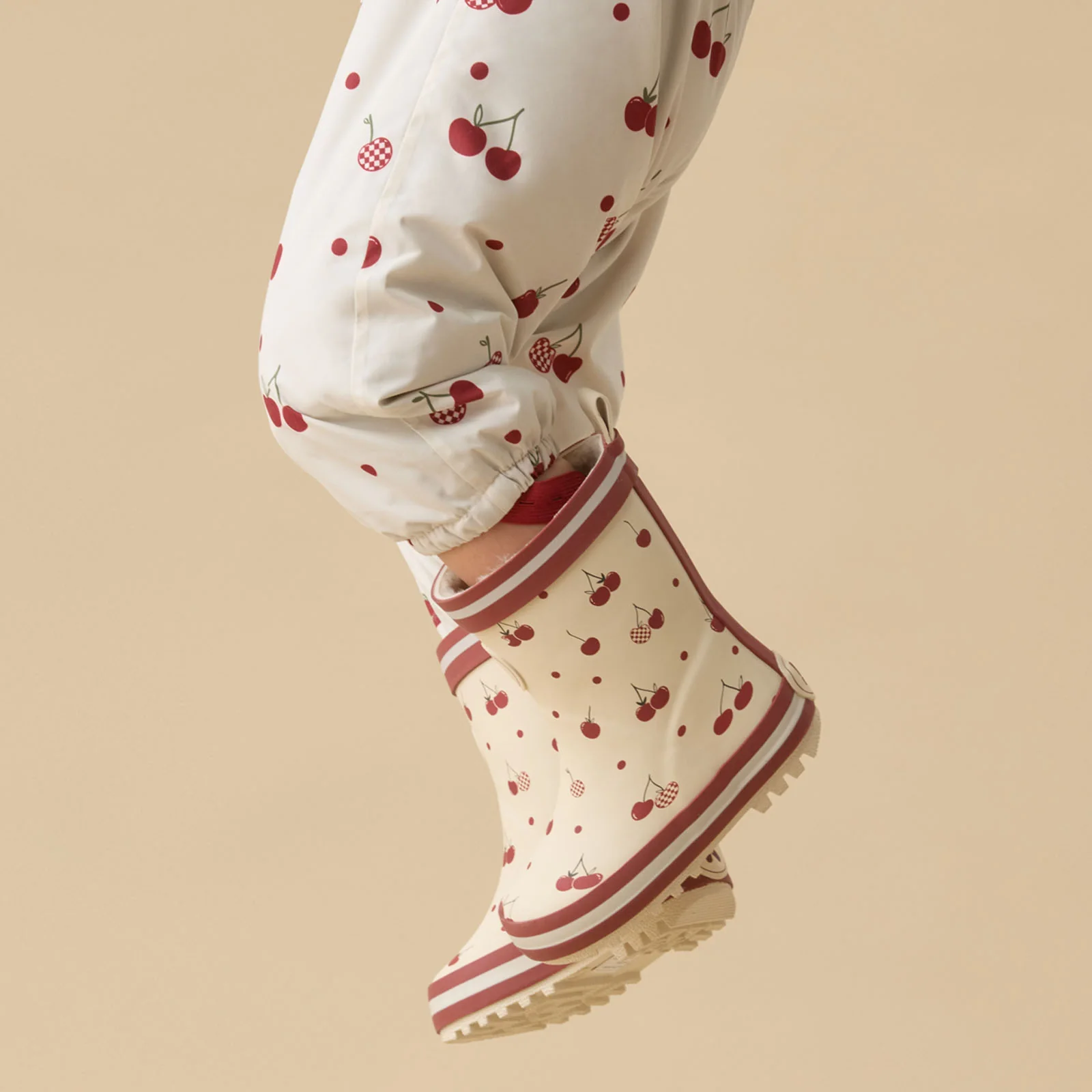 KIDLY by MORI Fleece Lined Wellies - Cherry