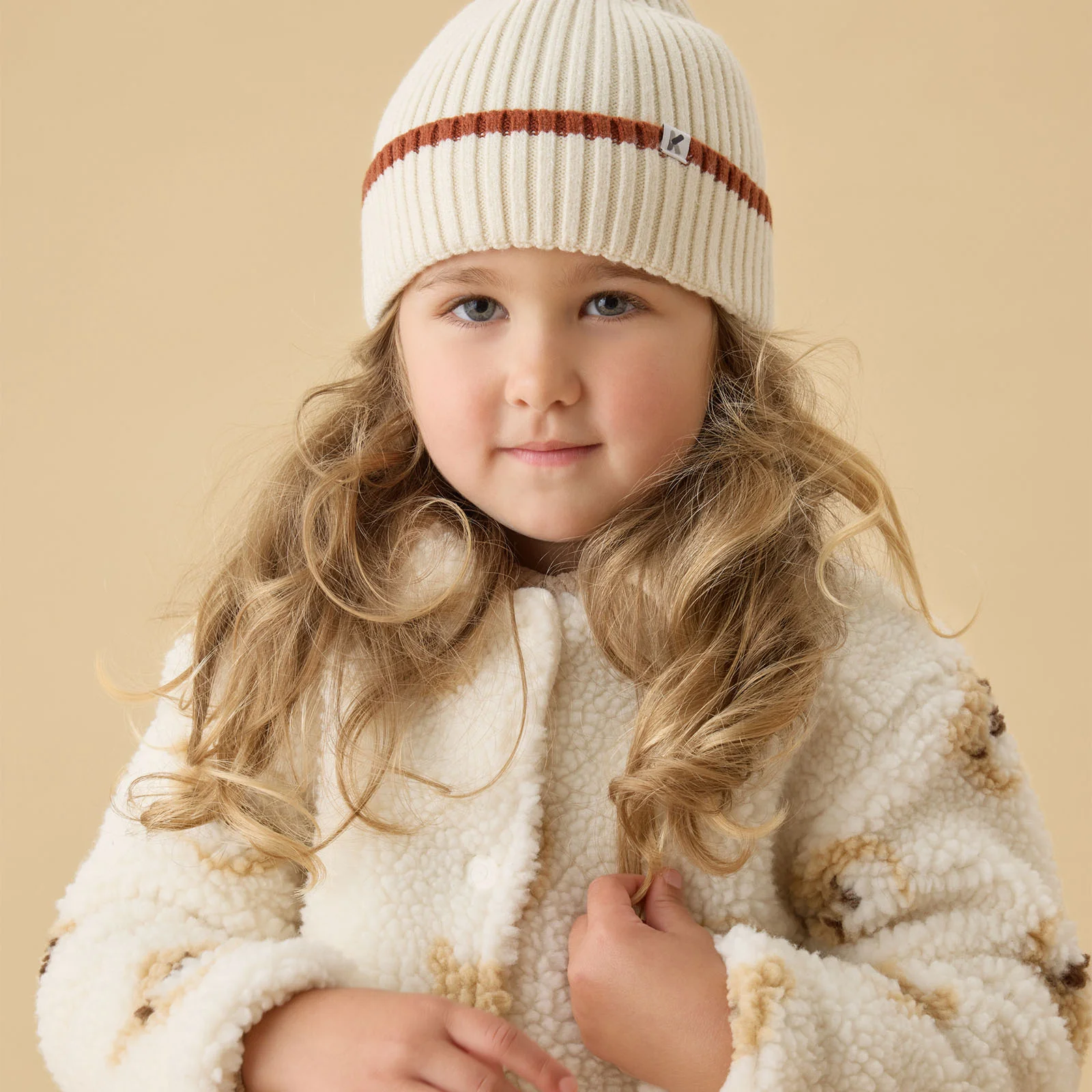KIDLY by MORI Ribbed Knitted Beanie - Ecru
