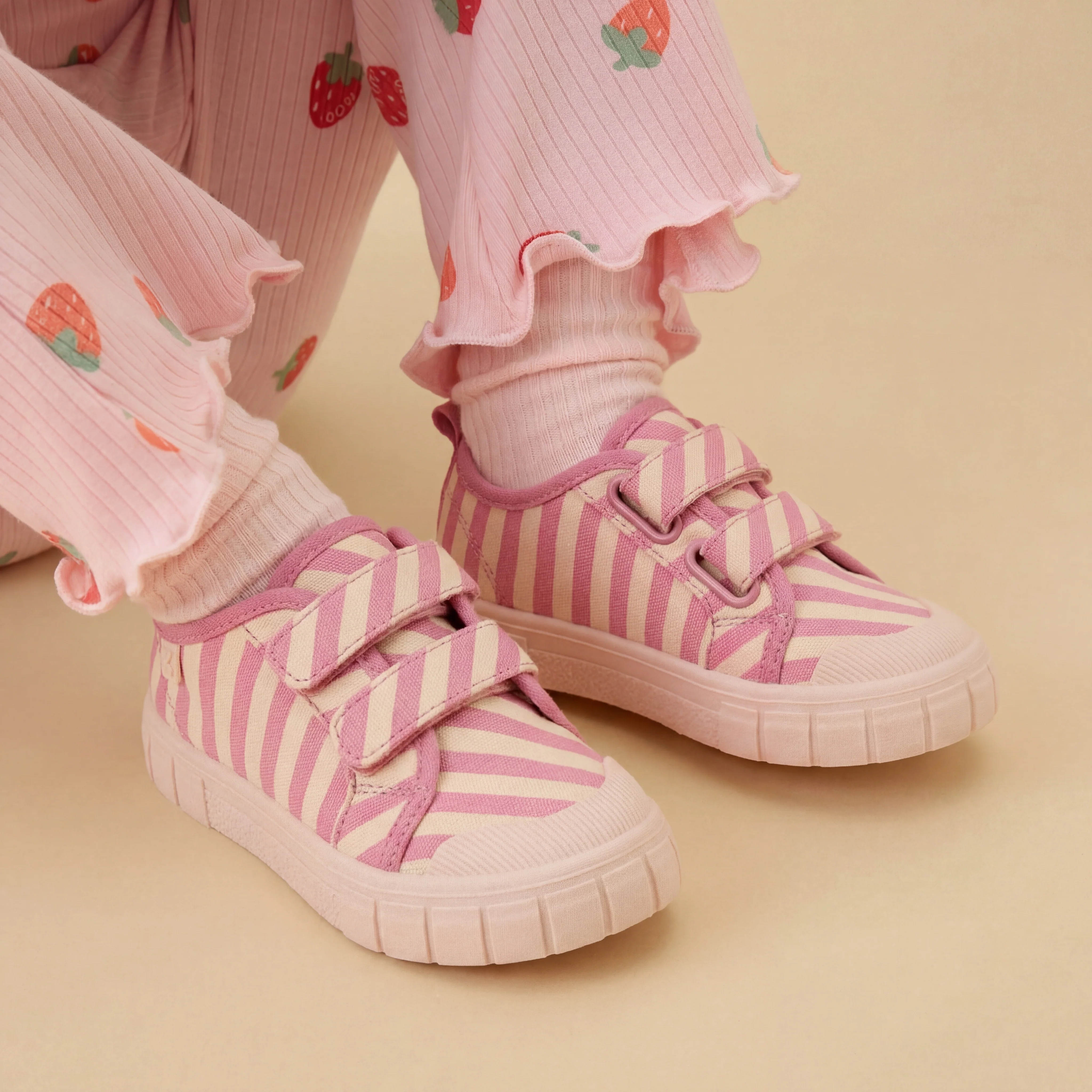 KIDLY by MORI Striped Canvas Trainers - Pink