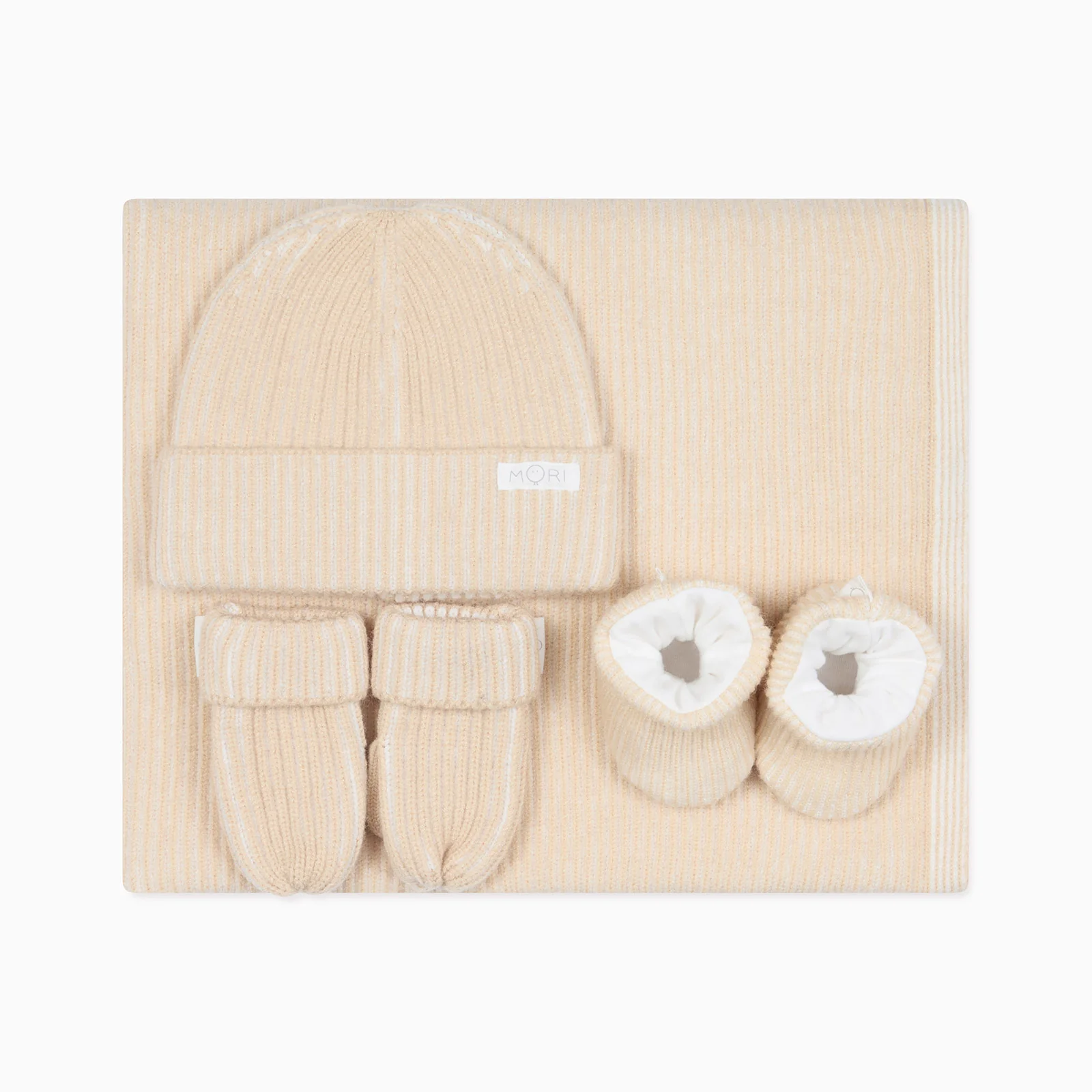 Knitted Beanie, Mittens, Booties & Blanket Set
