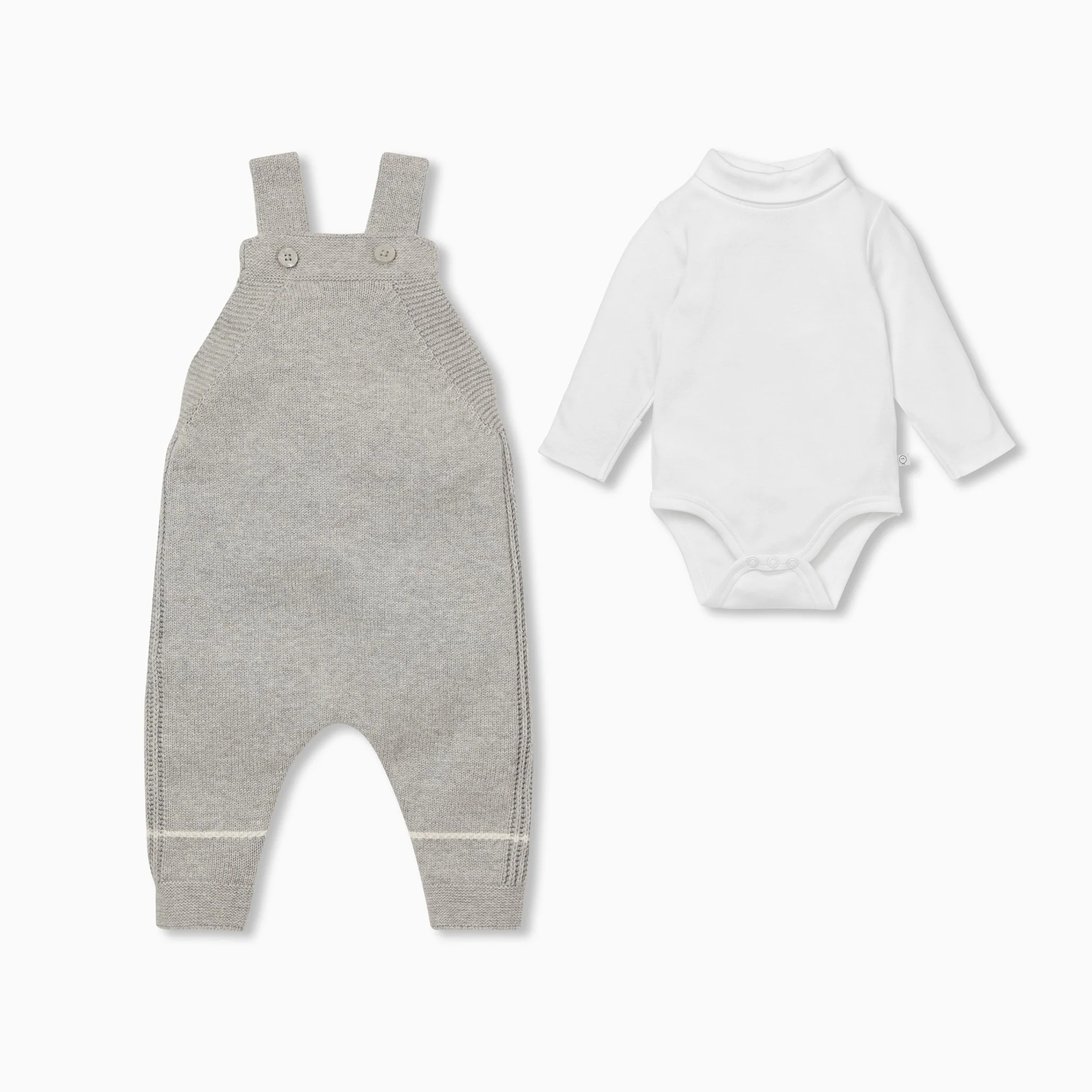 Knitted Grey Dungarees & Roll Neck Bodysuit Outfit