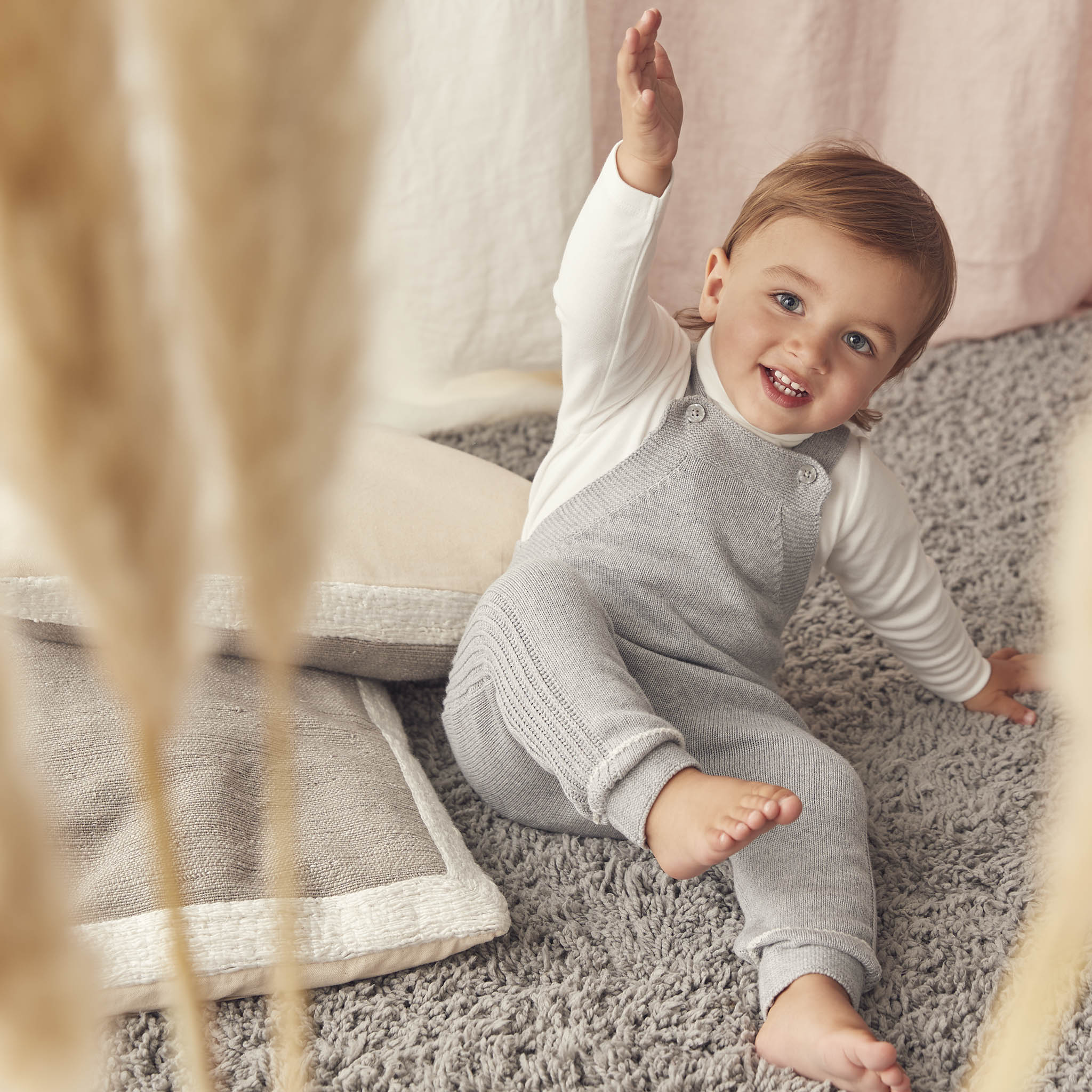 Knitted Grey Dungarees & Roll Neck Bodysuit Outfit - Image 4