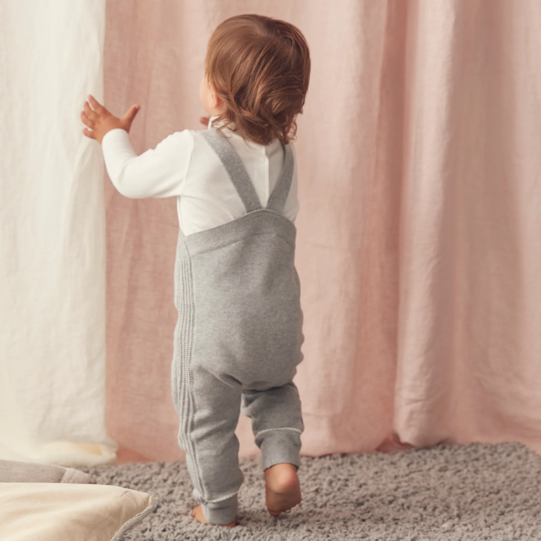 Knitted Grey Dungarees & Roll Neck Bodysuit Outfit - Image 5