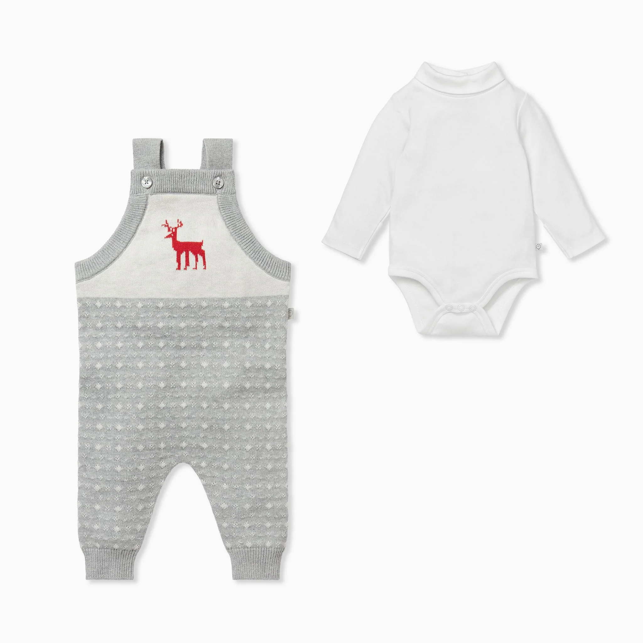 Knitted Fair Isle Dungarees & Roll Neck Bodysuit Outfit