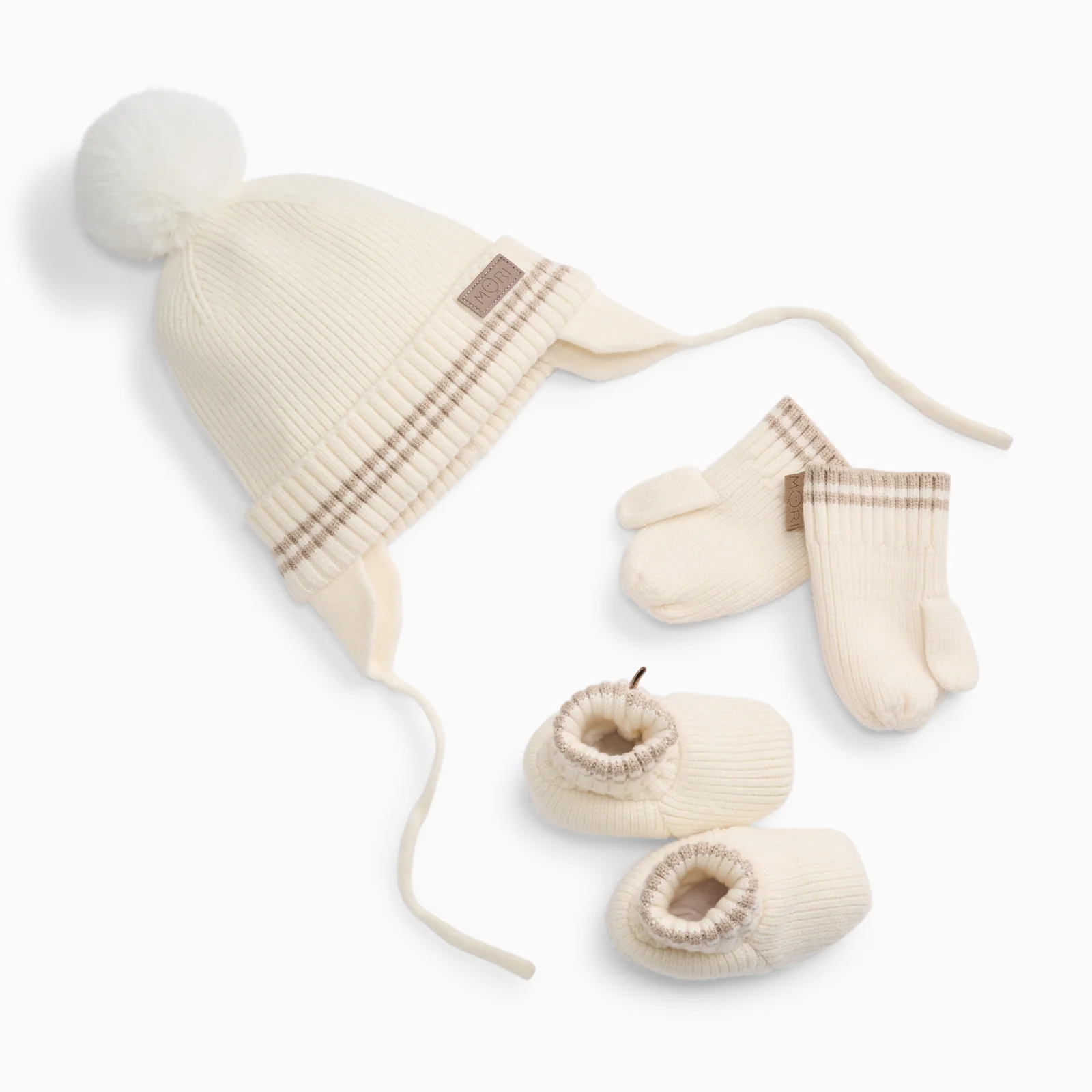 Knitted Pompom Beanie, Baby Mittens & Booties Set - Image 2