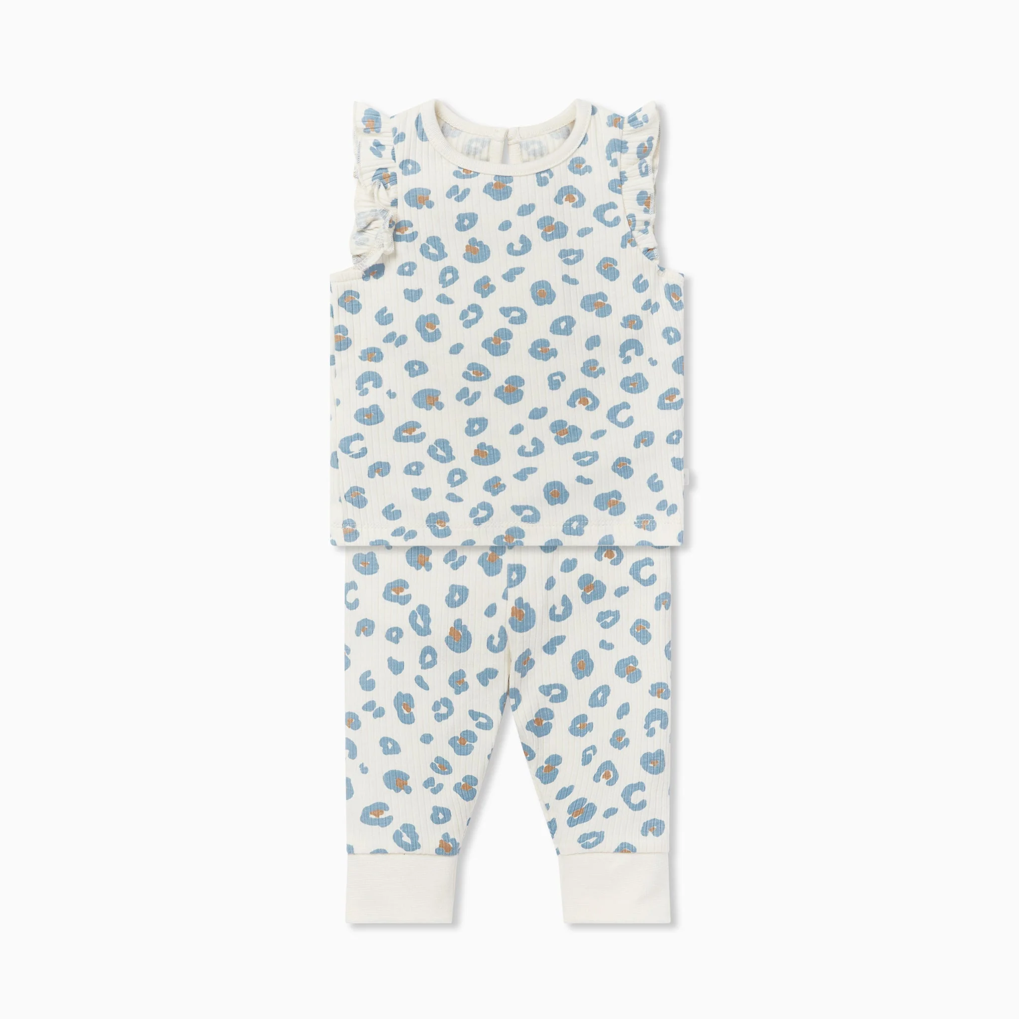 Leopard Ribbed Frill Sleeveless Pyjamas