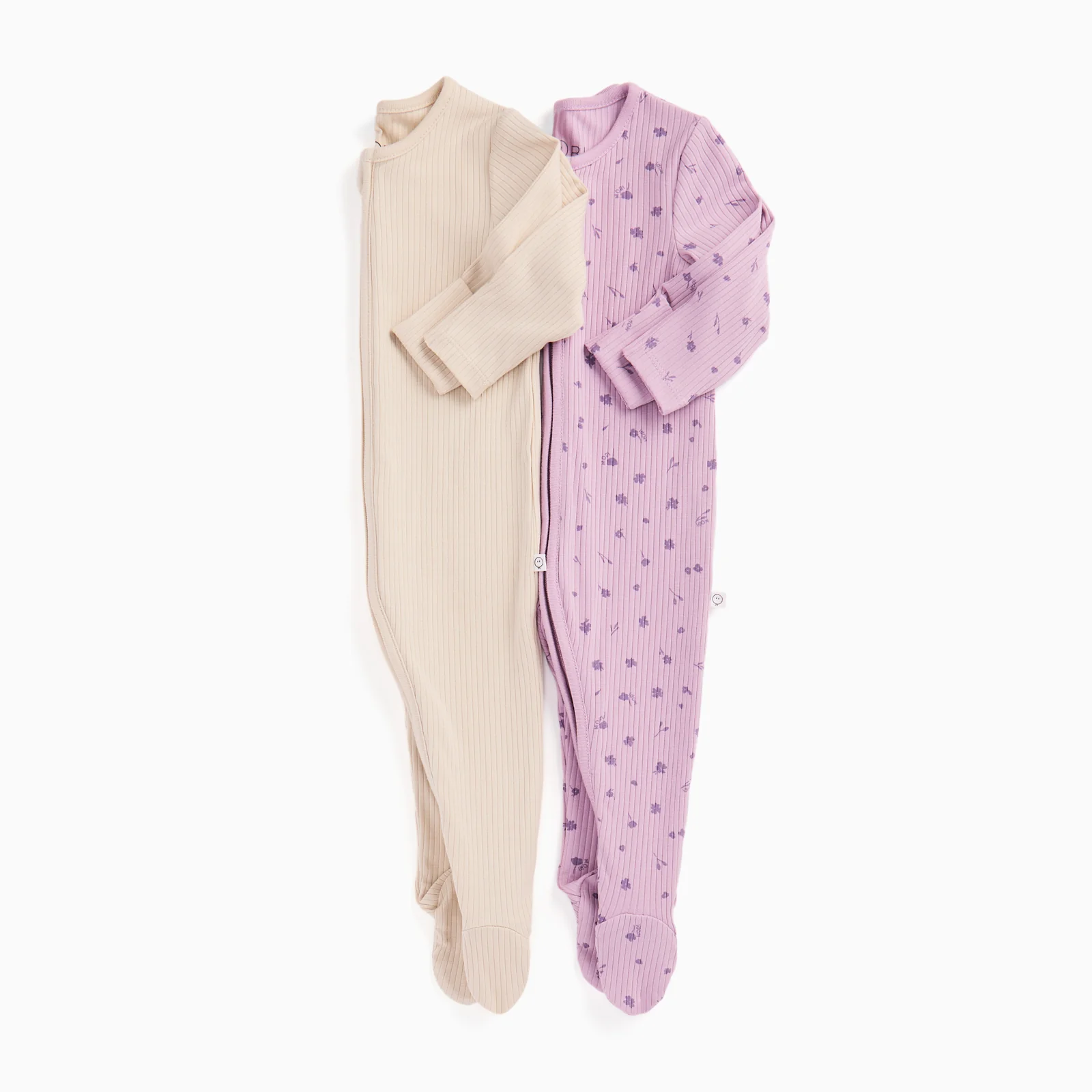 Lilac Floral Ribbed Clever Zip Sleepsuit 2 Pack