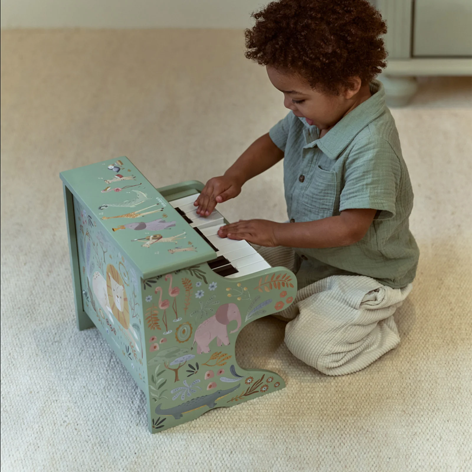 Little Dutch Safari Friends Wooden Piano - Green - Image 3