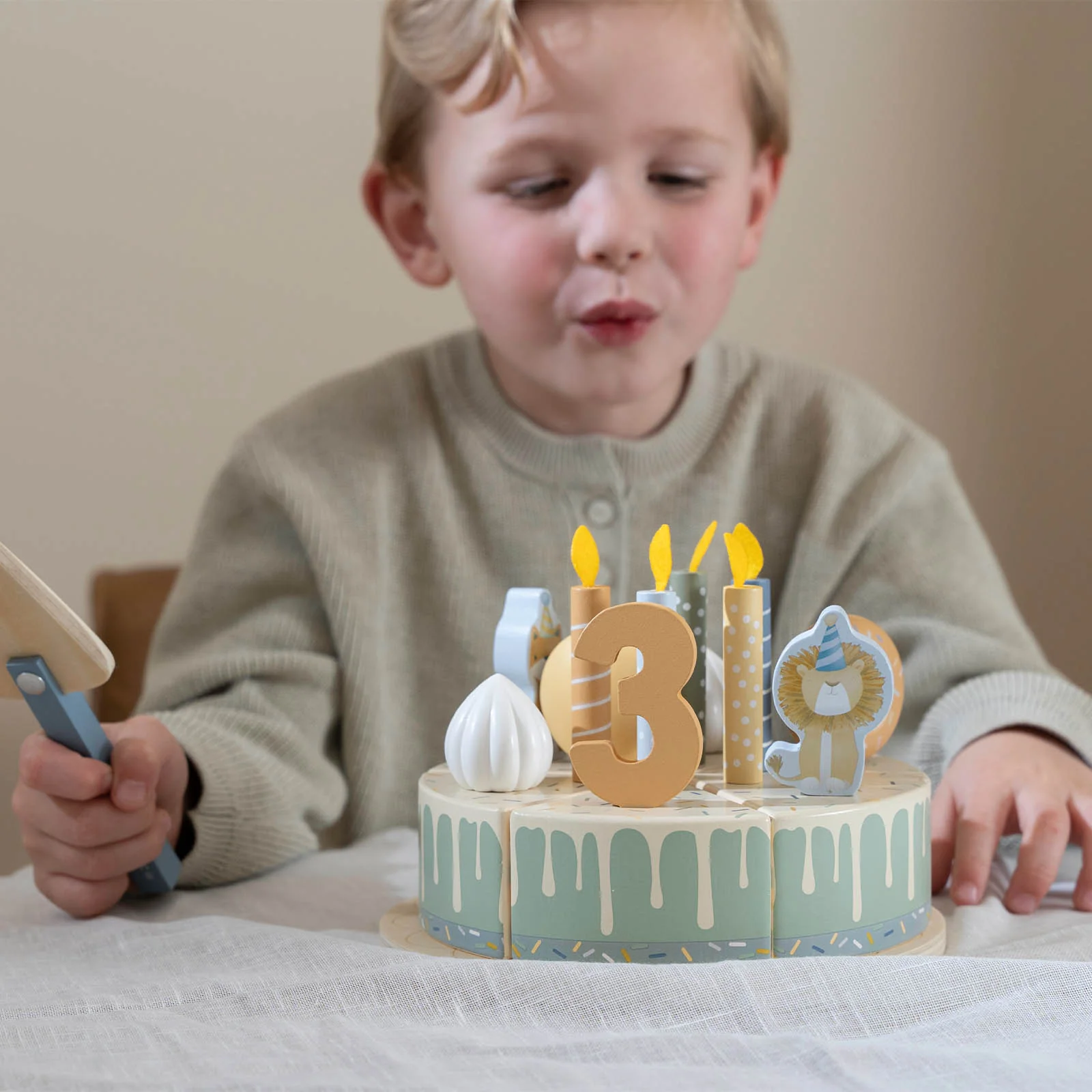 Little Dutch Wooden Birthday Cake - Blue - Image 5