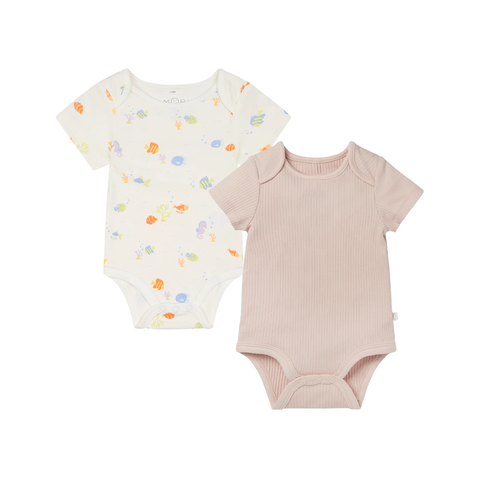 Little Fish and Ribbed Short Sleeve Bodysuit 2 Pack