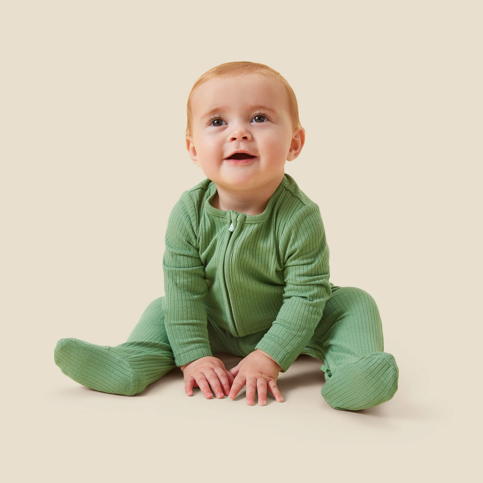 Moss Ribbed Clever Zip Sleepsuit - Image 3