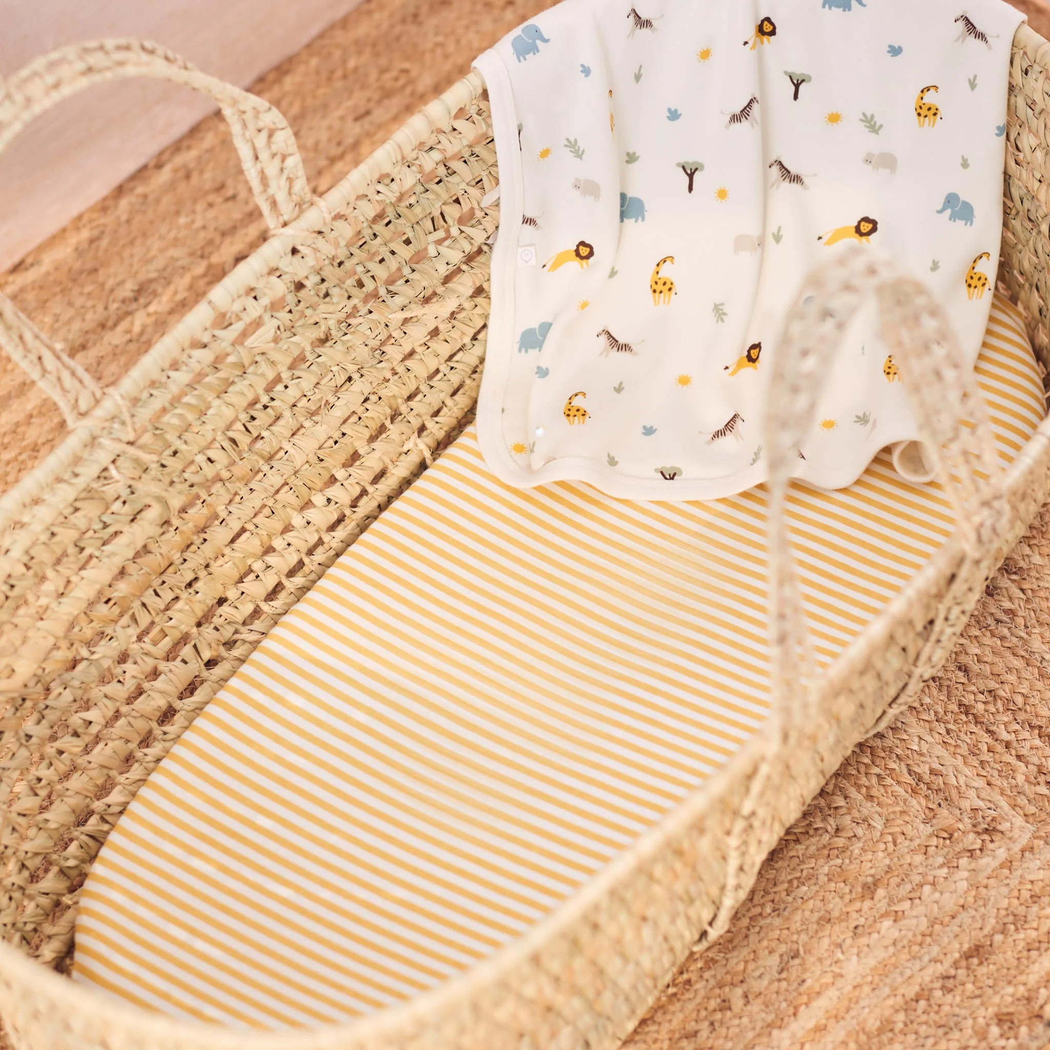 Mustard Stripe Moses Basket Fitted Sheet
