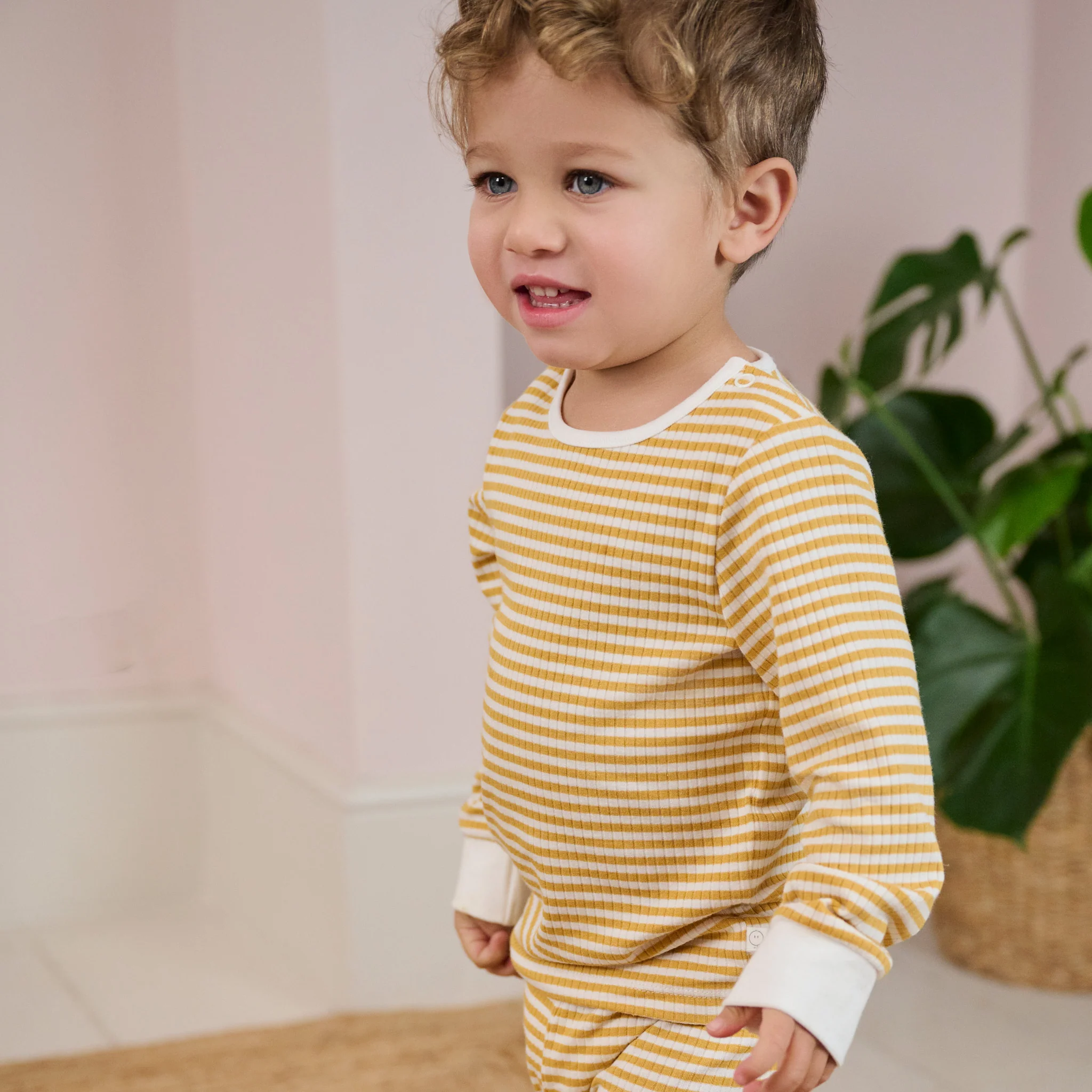 Mustard Stripe Ribbed Pyjamas