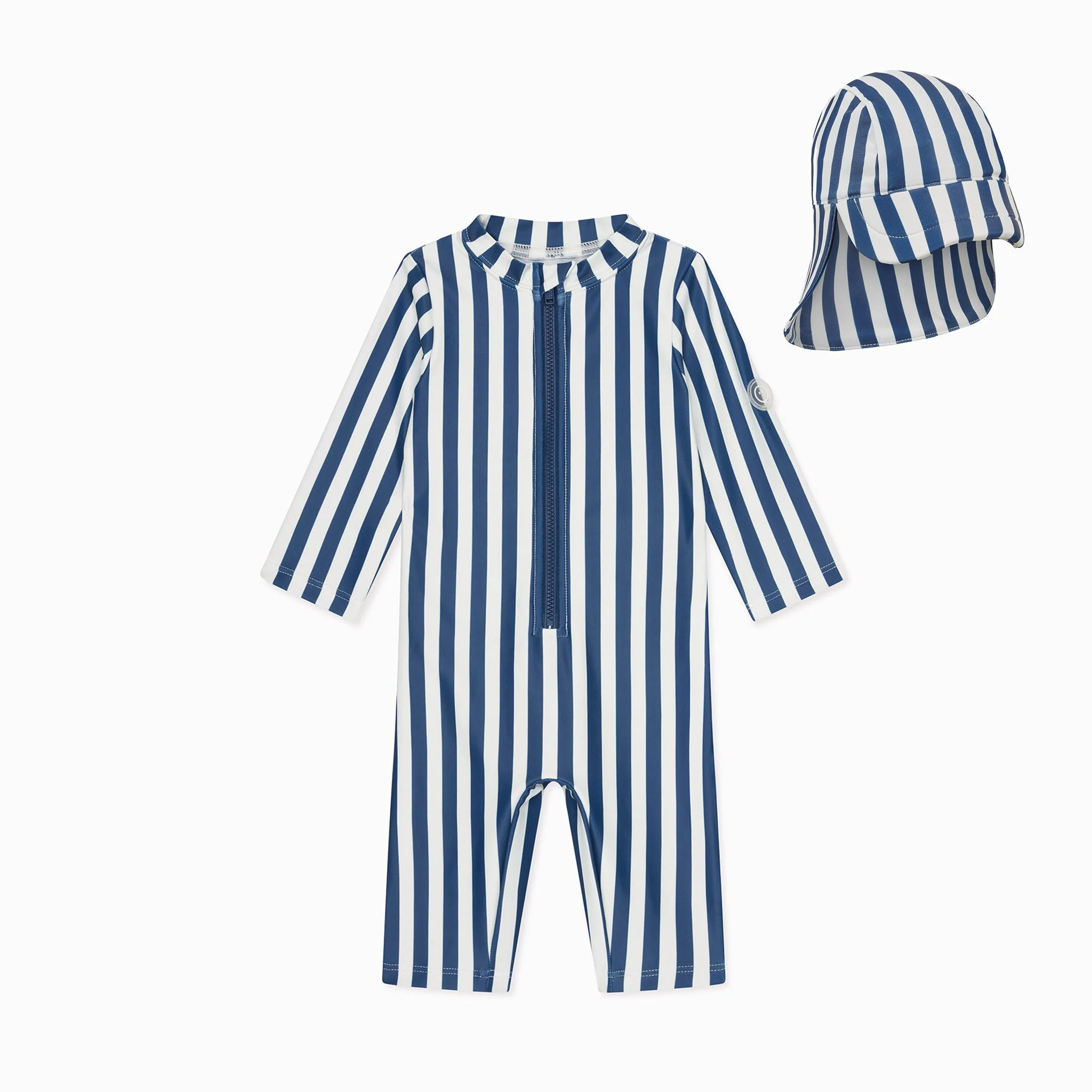 Navy Stripe Sunsafe Swimsuit & Hat