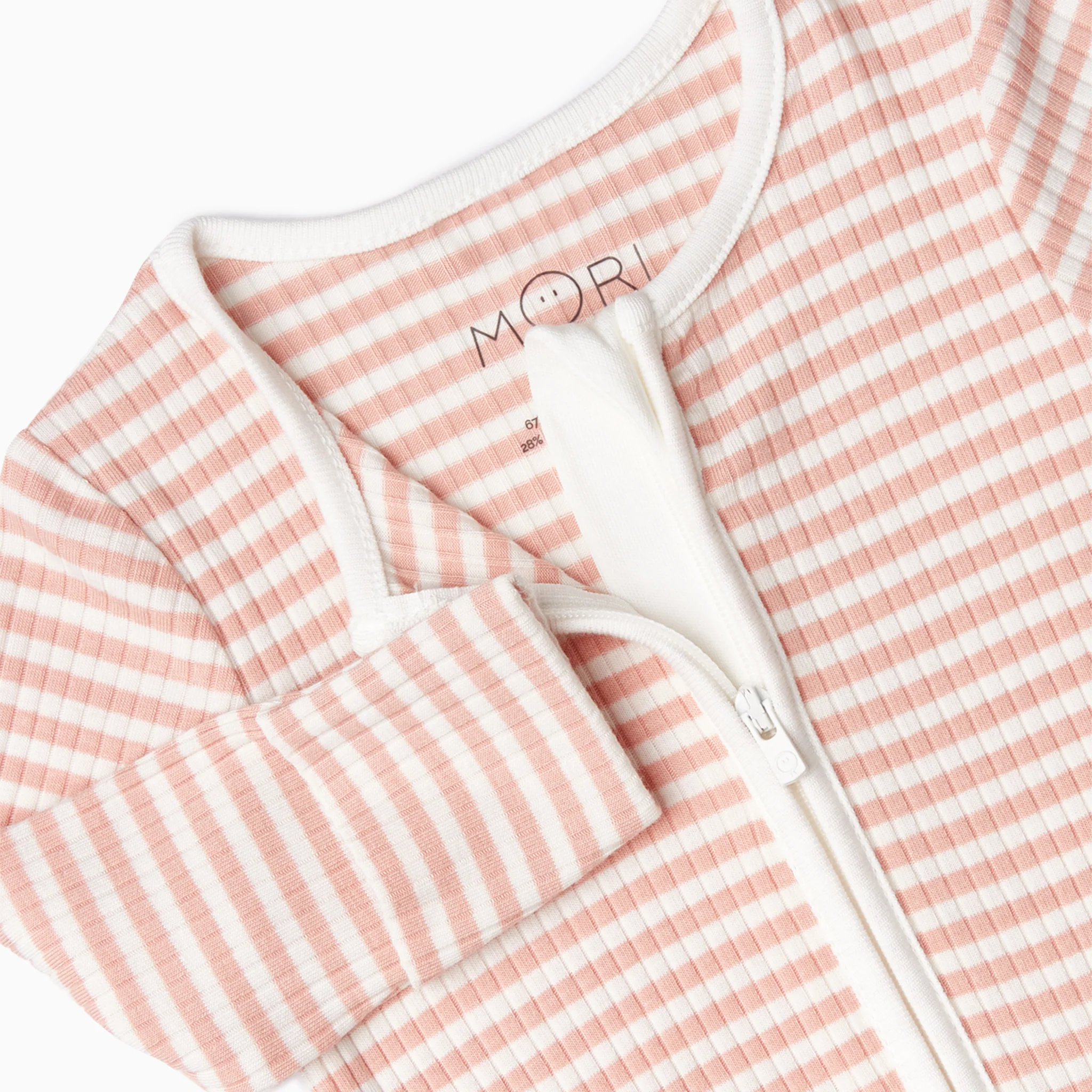Pink Stripe Ribbed Clever Zip Sleepsuit - Image 4