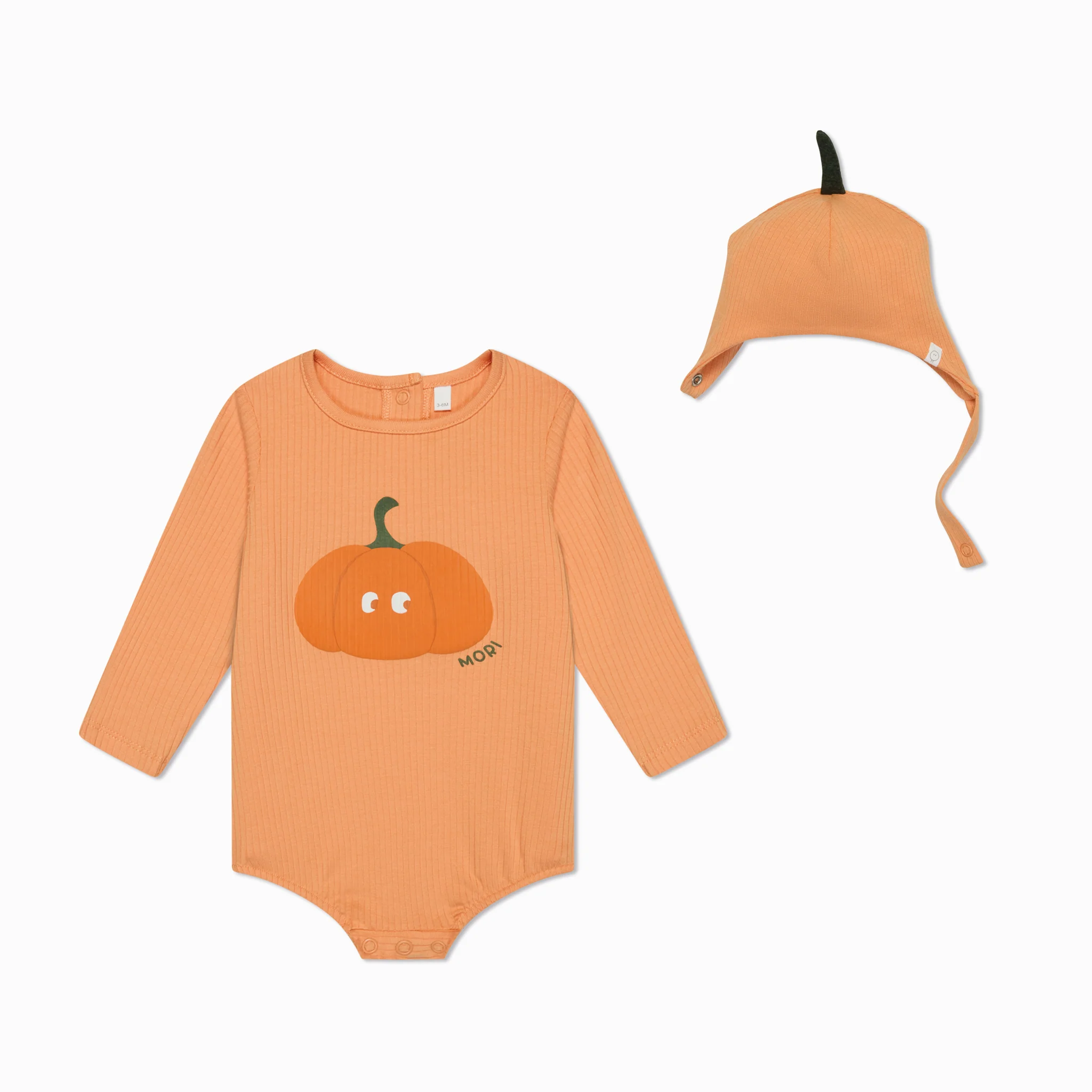 Pumpkin Ribbed Bodysuit & Hat - Image 2