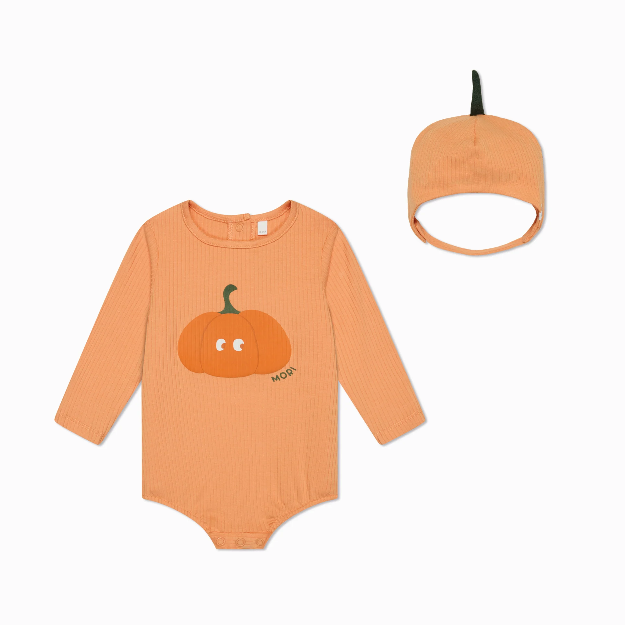 Pumpkin Ribbed Bodysuit & Hat - Image 4