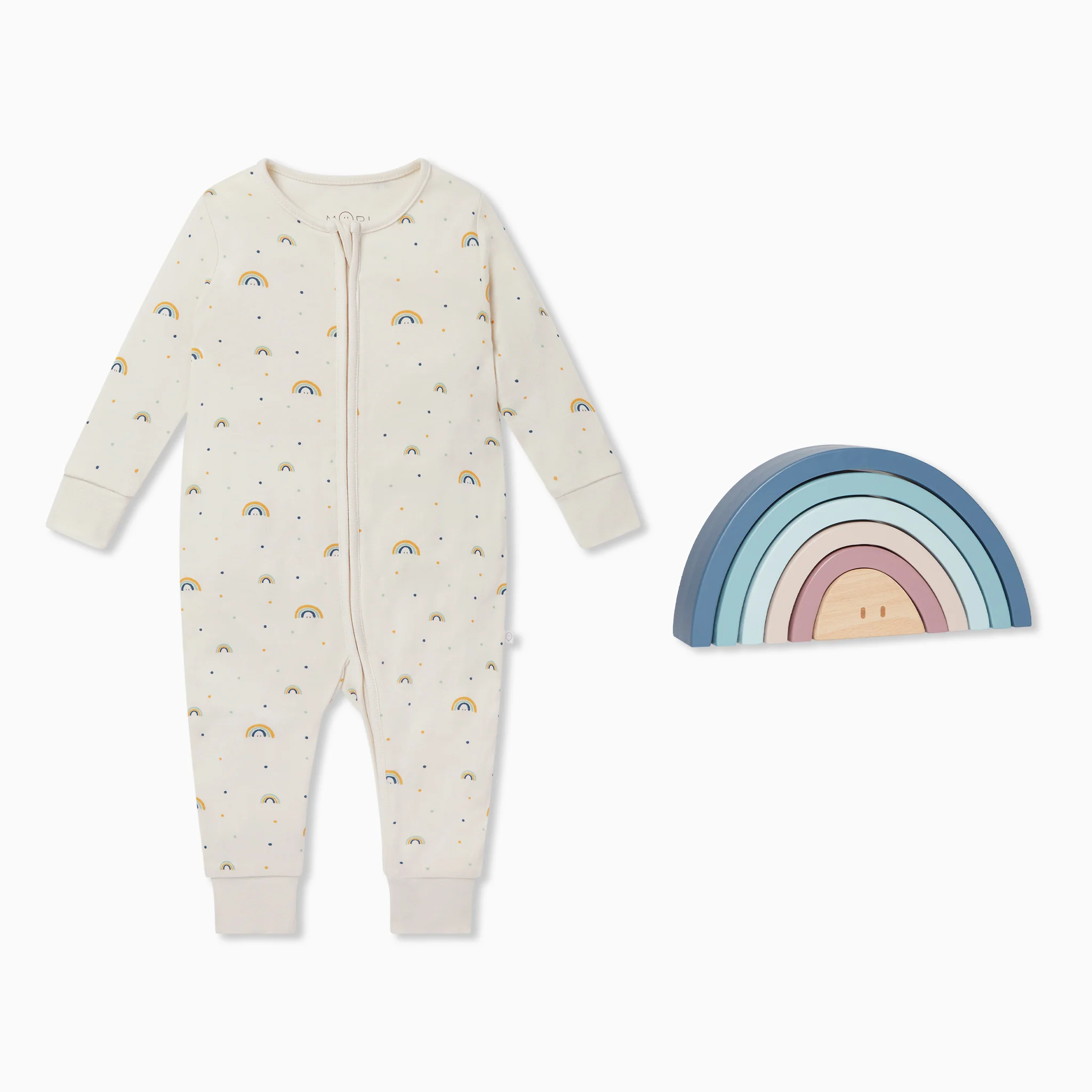 Rainbow Zip-Up Sleepsuit & Wooden Rainbow Stacker Set - Image 2