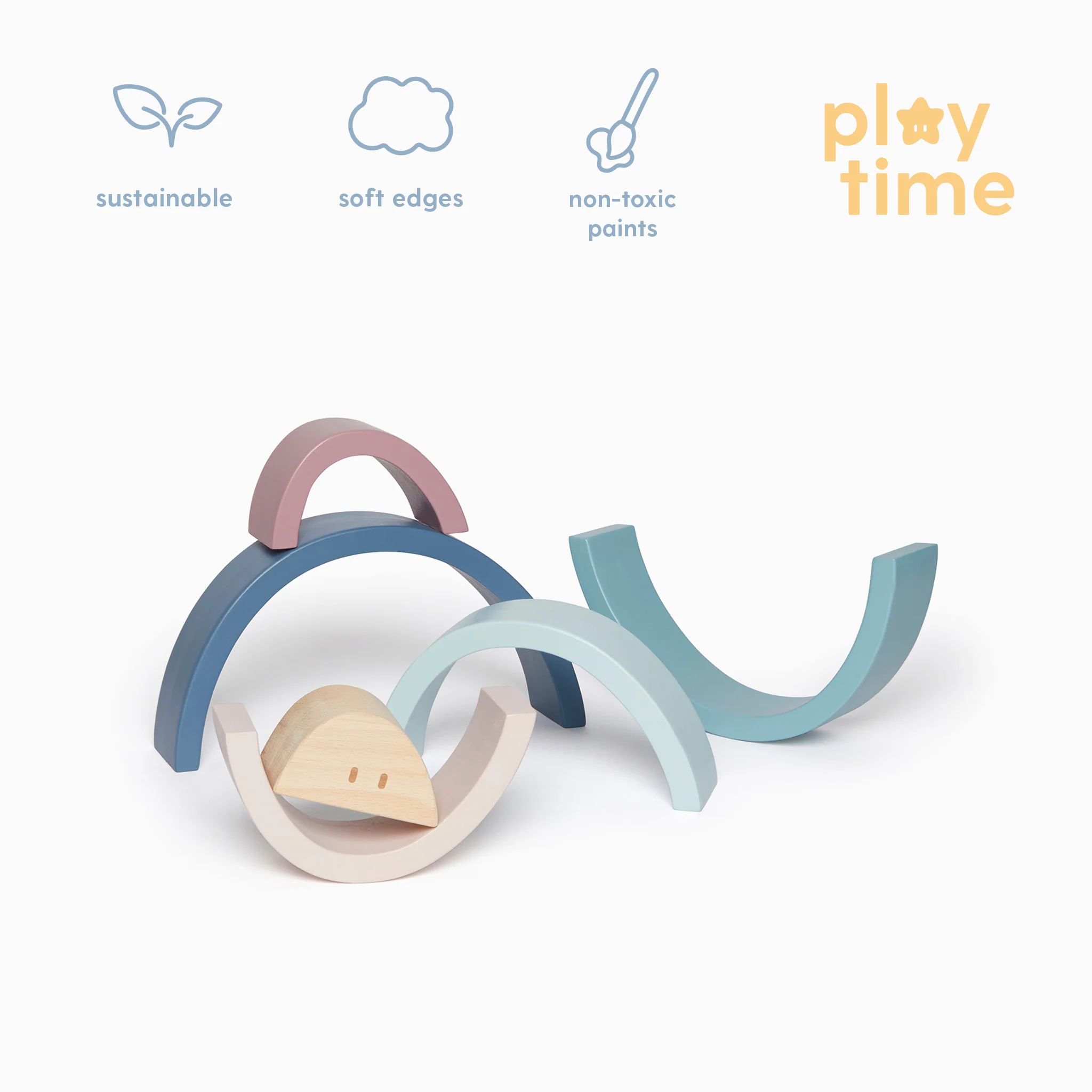 Rainbow Zip-Up Sleepsuit & Wooden Rainbow Stacker Set - Image 3