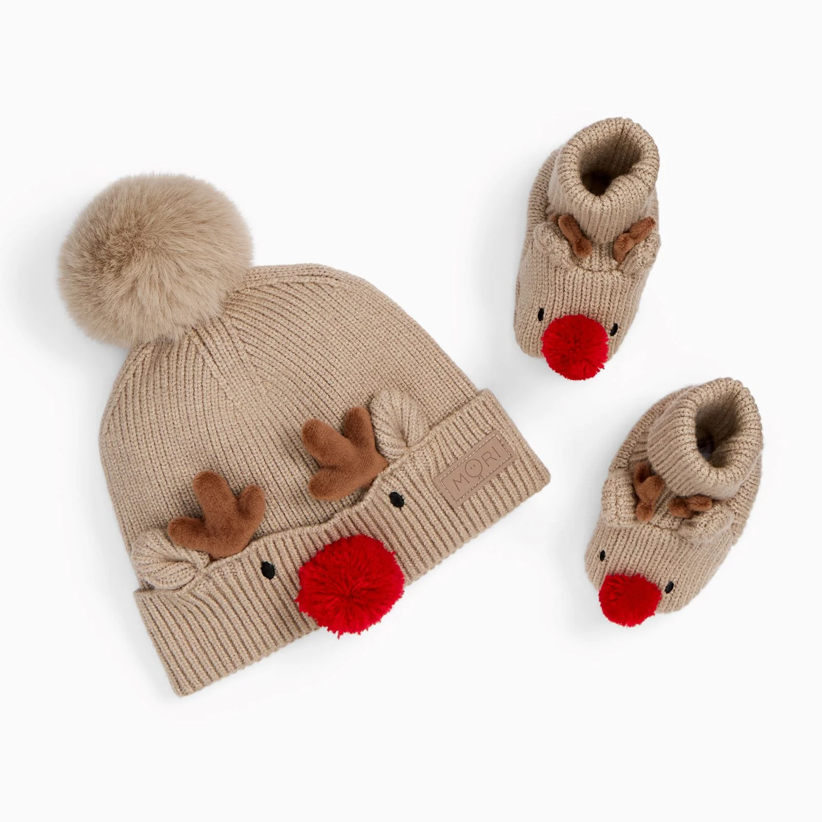 Reindeer Hat with Pompom and Booties Set - Image 2