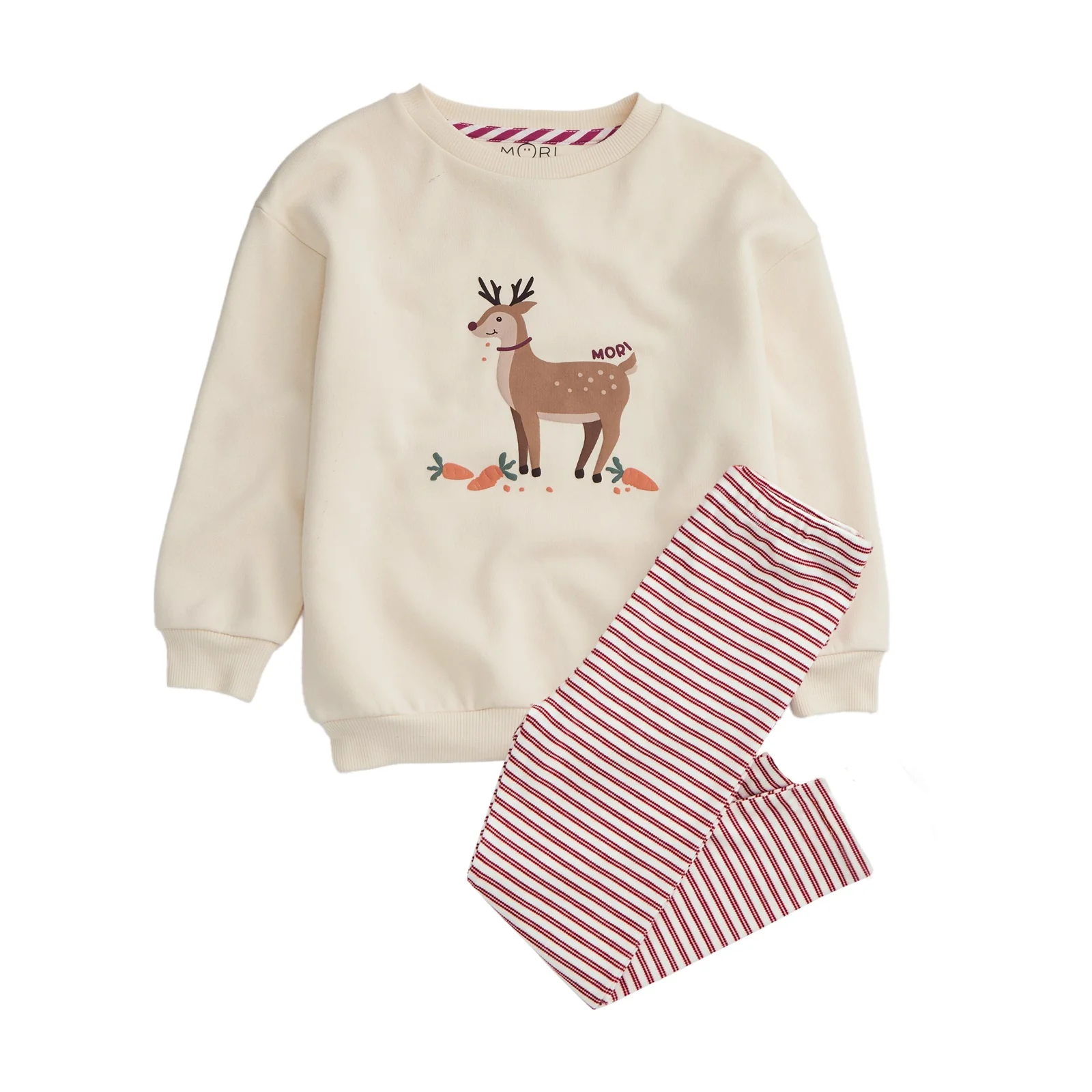 Reindeer Oversized Sweatshirt & Red Stripe Leggings Outfit