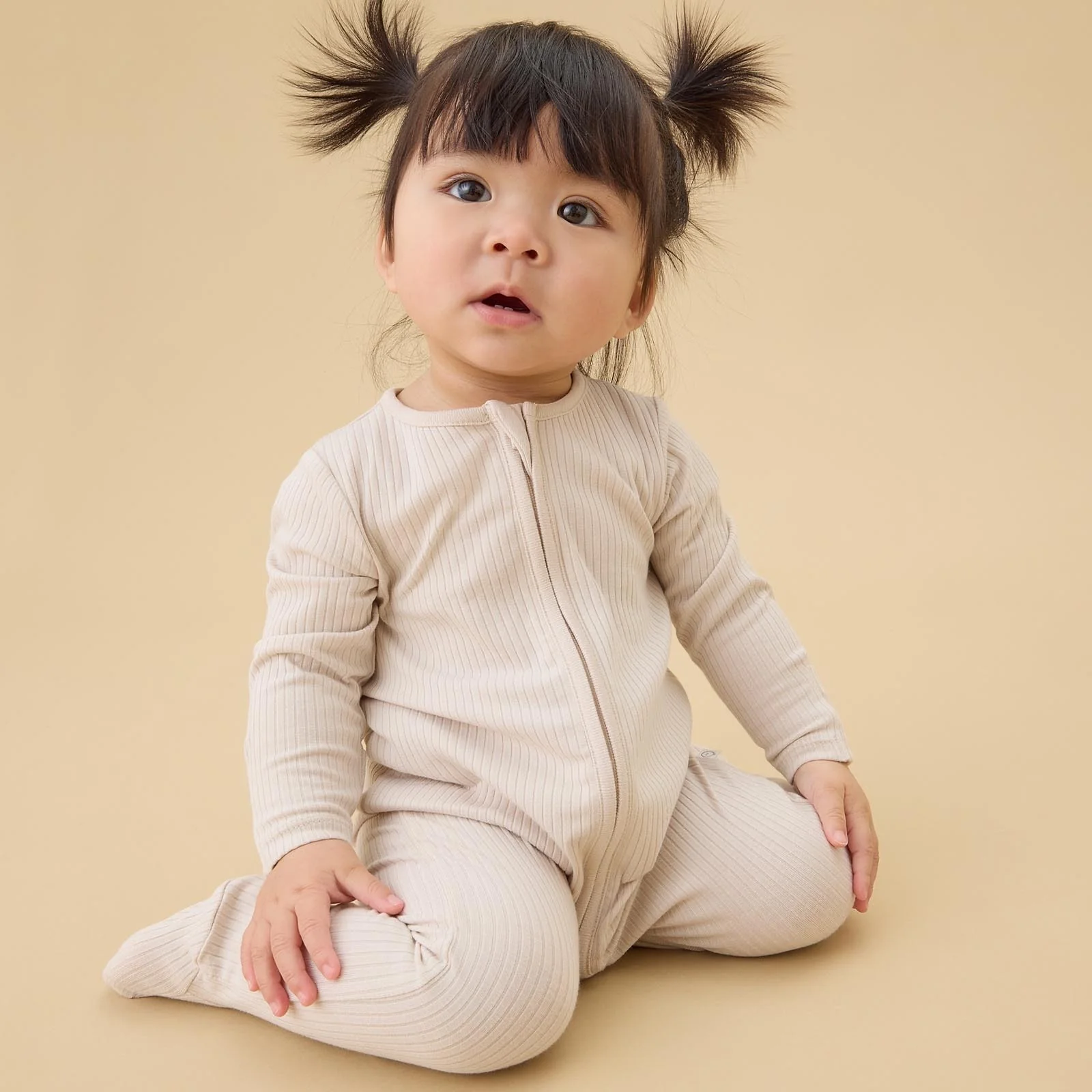 Ribbed Clever Zip Sleepsuit - Ecru