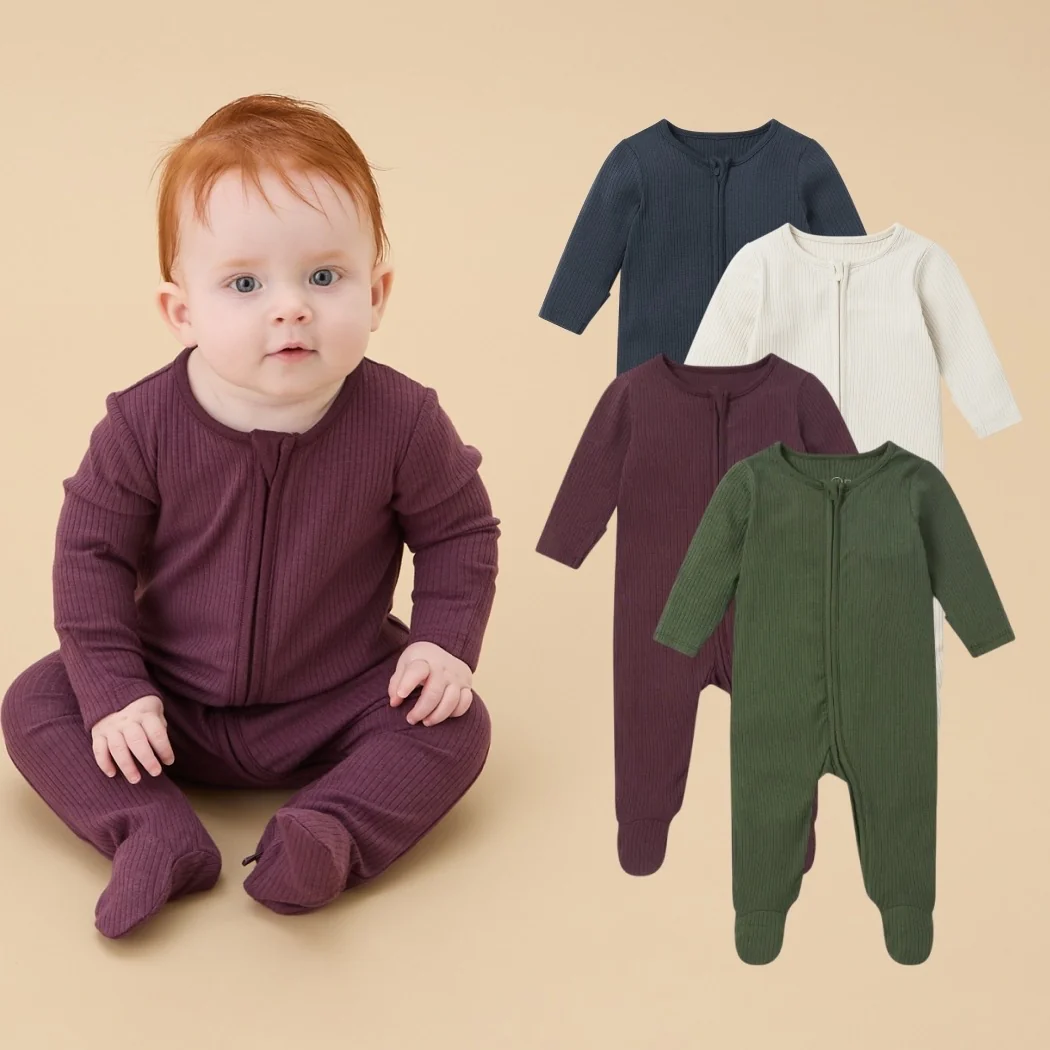 Ribbed Clever Zip Sleepsuit 4 Pack - Image 4
