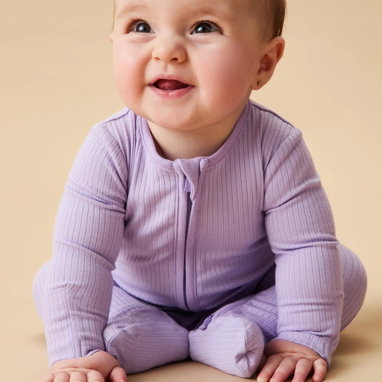 Ribbed Clever Zip Sleepsuit - Lilac