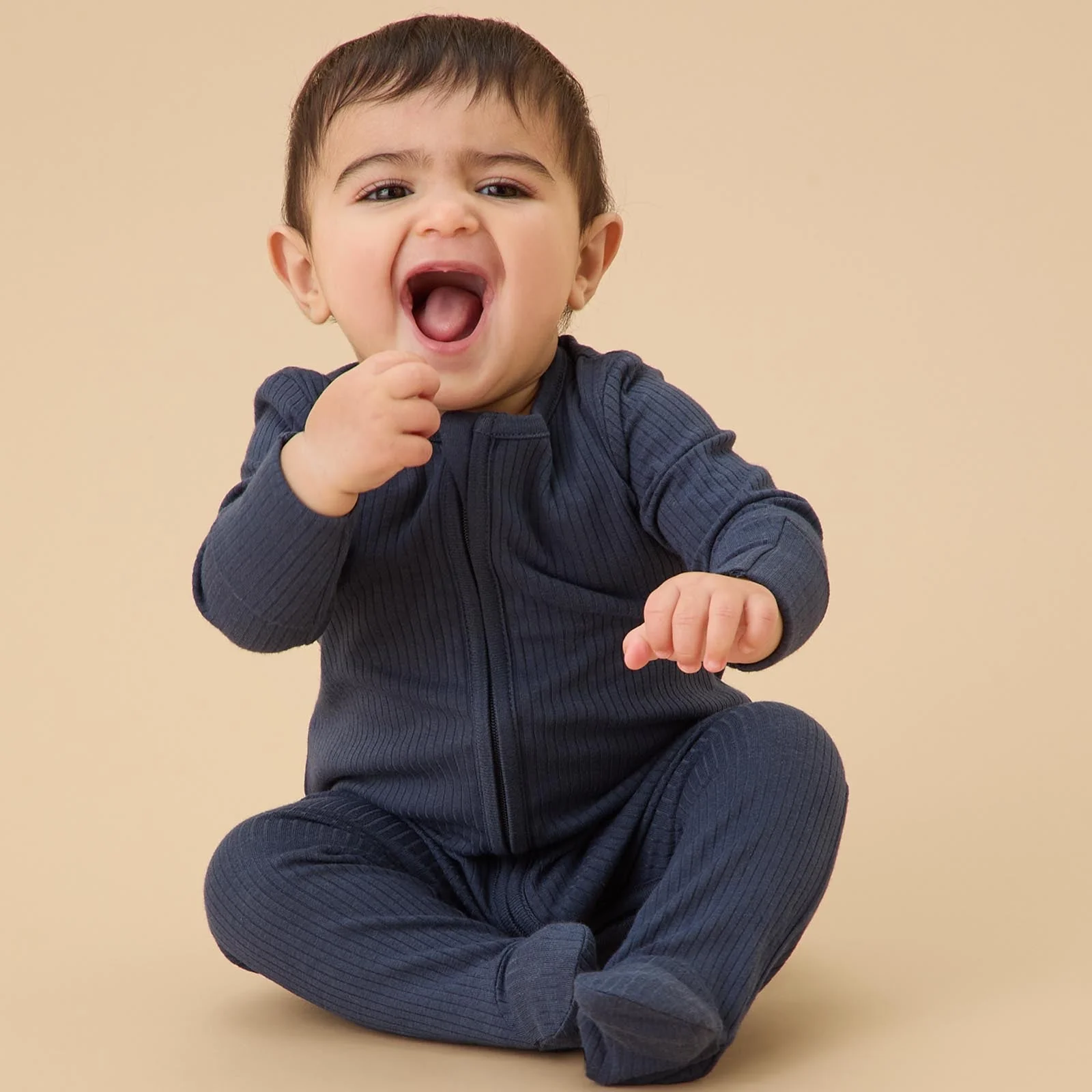 Ribbed Clever Zip Sleepsuit - Navy